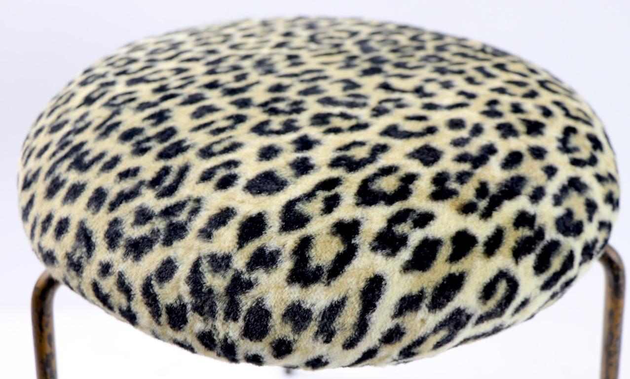 Stool with Wrought Iron Legs and Leopard Upholstered Top 1