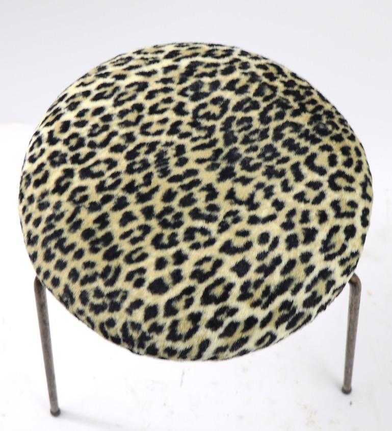 Stool with Wrought Iron Legs and Leopard Upholstered Top 2
