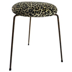 Stool with Wrought Iron Legs and Leopard Upholstered Top