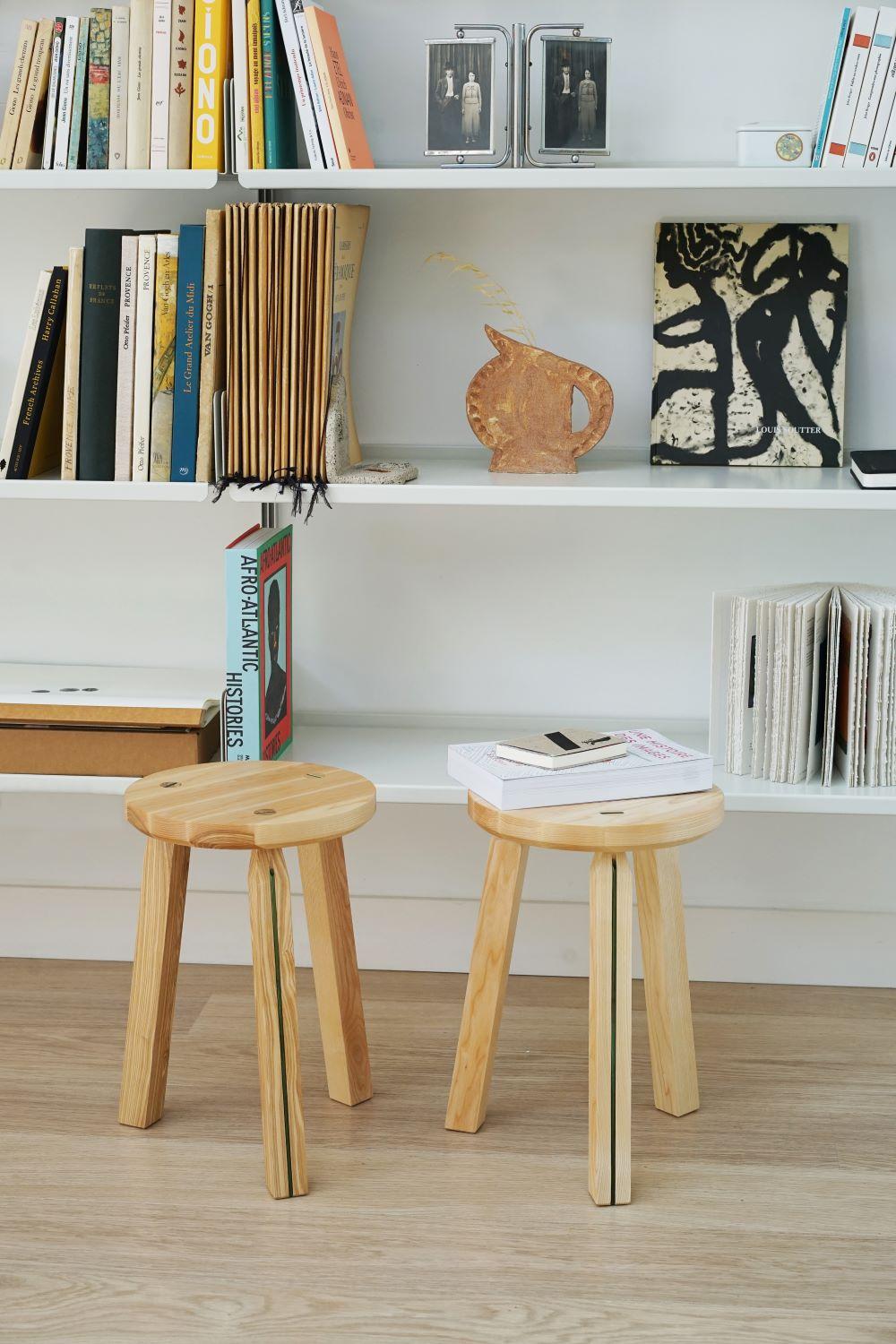 Contemporary Stools, Ash Wood, Handmade in France, OROS Edition For Sale