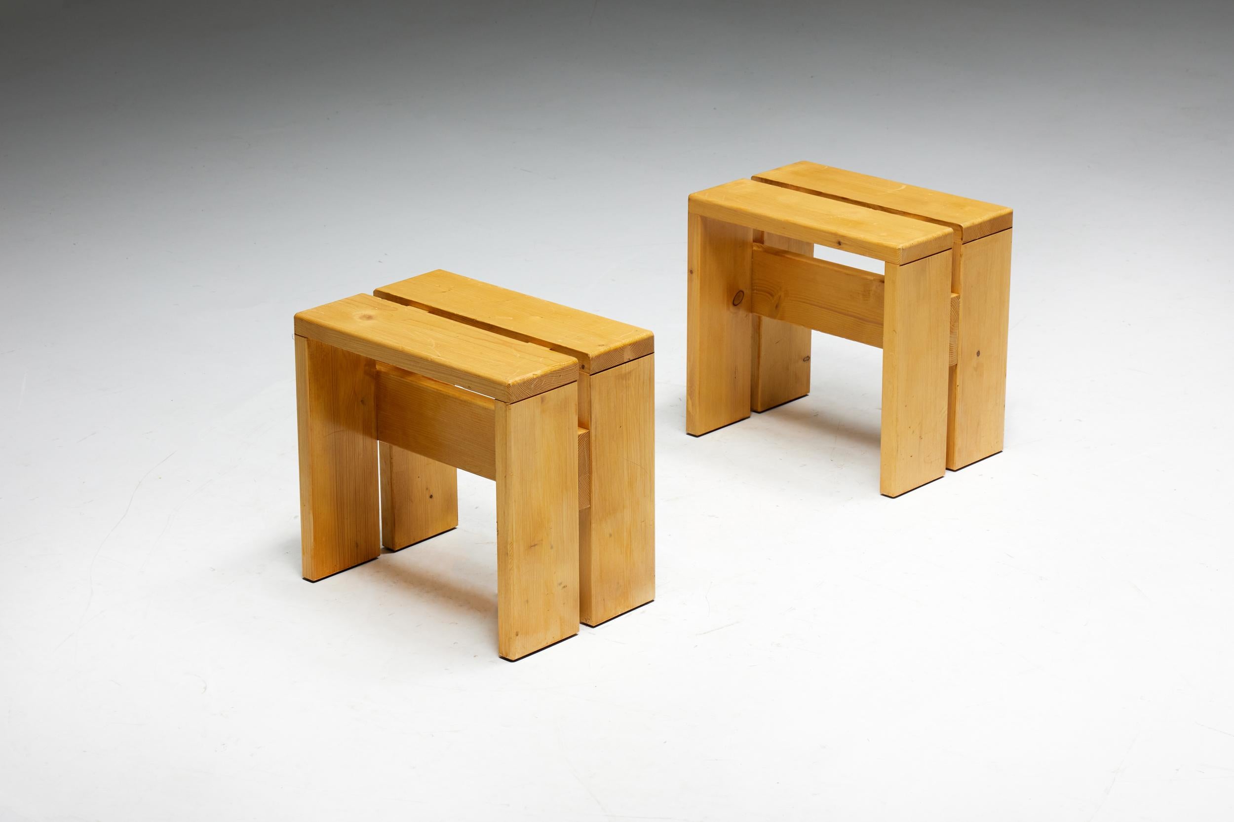 Stools by Charlotte Perriand for Les Arcs, France, 1960s For Sale 3