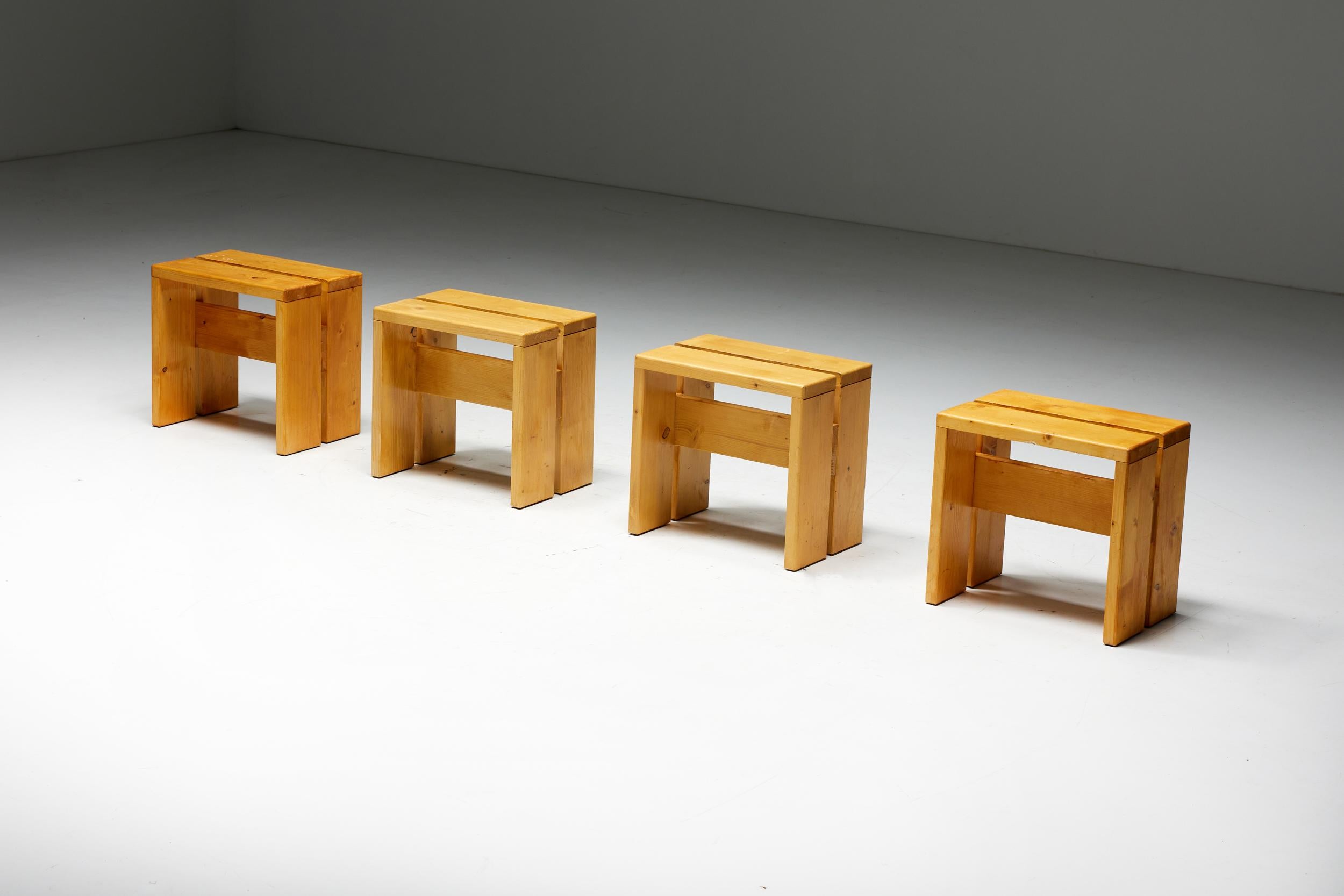 Pine Stools by Charlotte Perriand for Les Arcs, France, 1960s For Sale