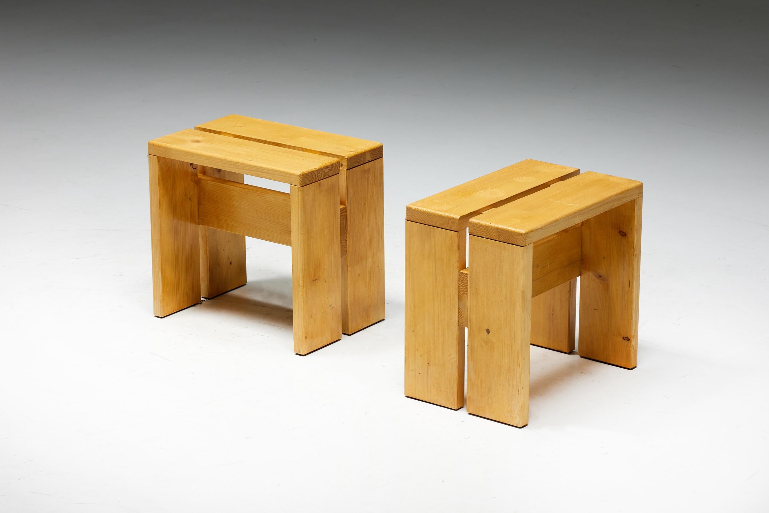 Stools by Charlotte Perriand for Les Arcs, France, 1960s For Sale 1