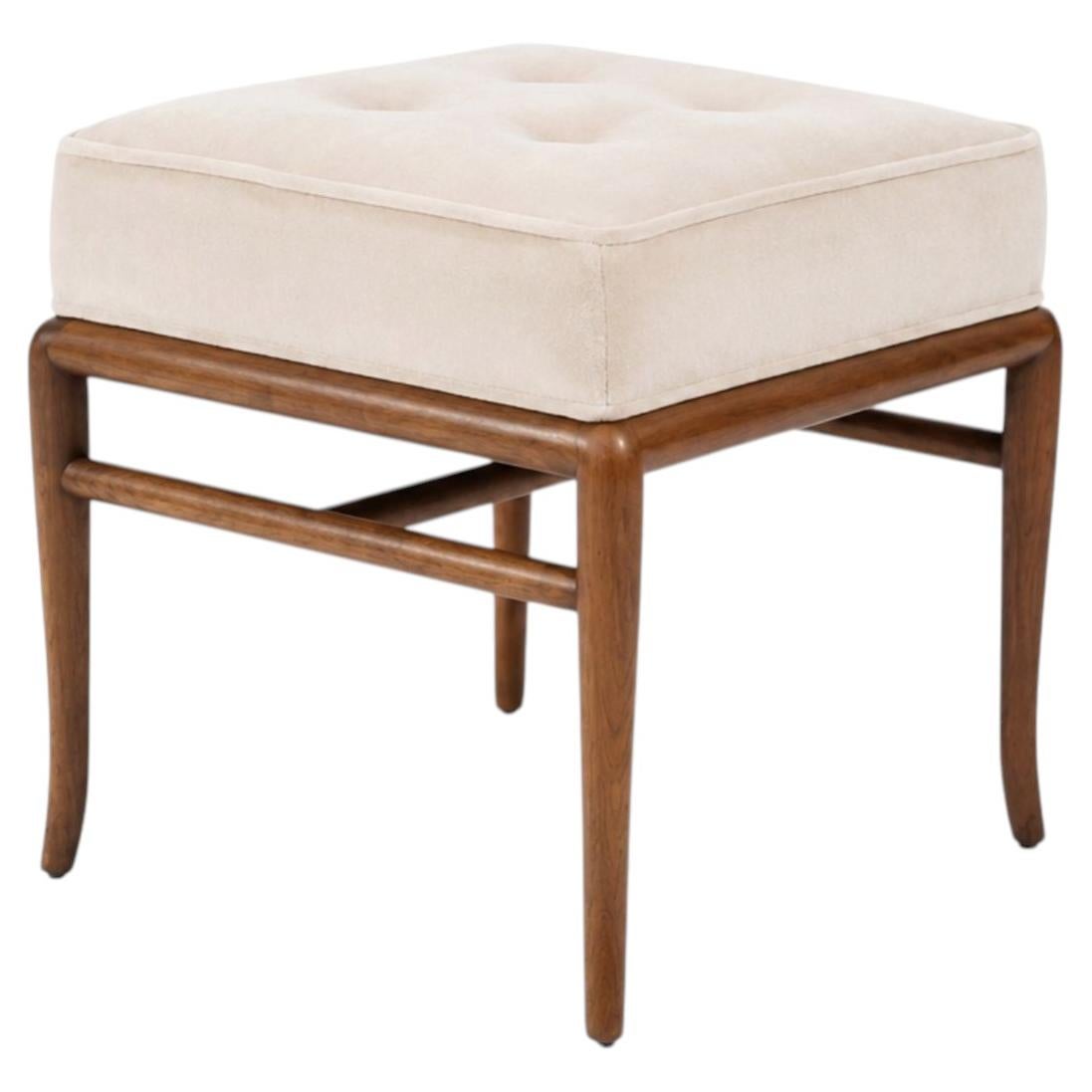 Stools by T.H. Robsjohn-Gibbings in Walnut and Velvet, C. 1950s
