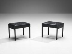 Stools in Metal and Black Upholstery