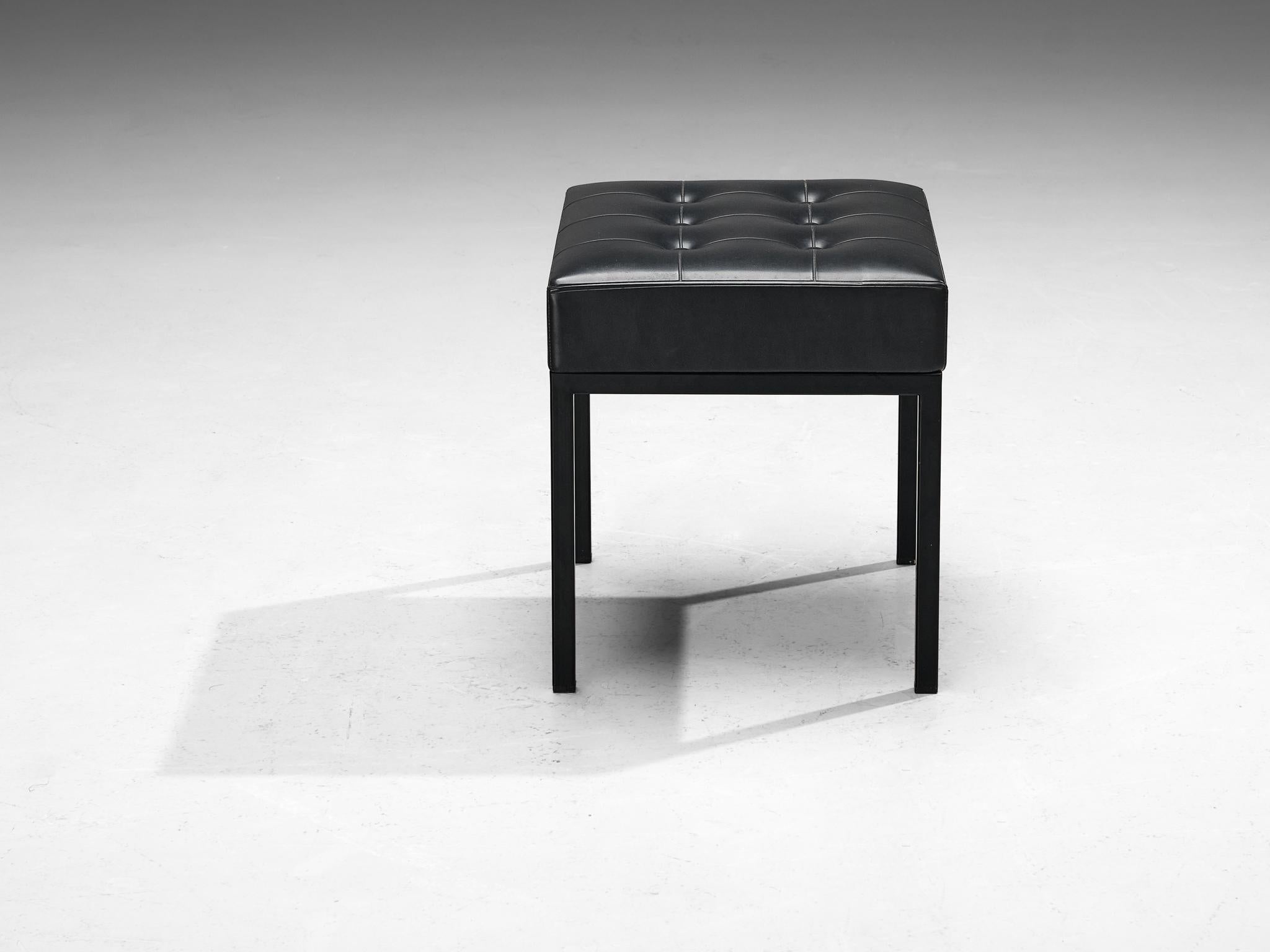 Scandinavian Modern Stools in Metal and Black Upholstery  For Sale