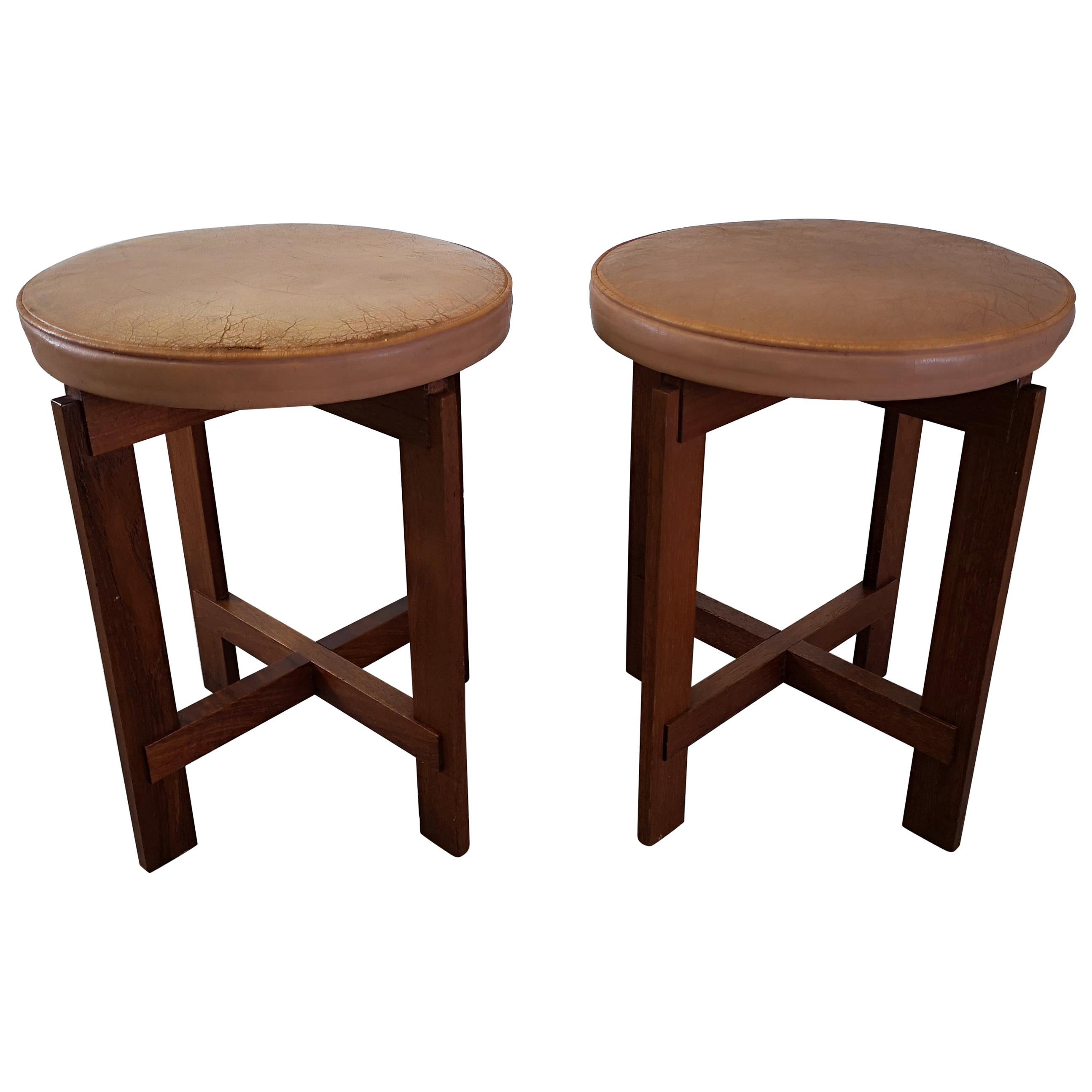 These stools in teak with seats in leather was designed by Uno & Östen Kristiansson for Luxus, Sweden.
The teak part is in excellent condition. The seats has a vintage wear and one of them more wear than the other.

Good vintage condition.