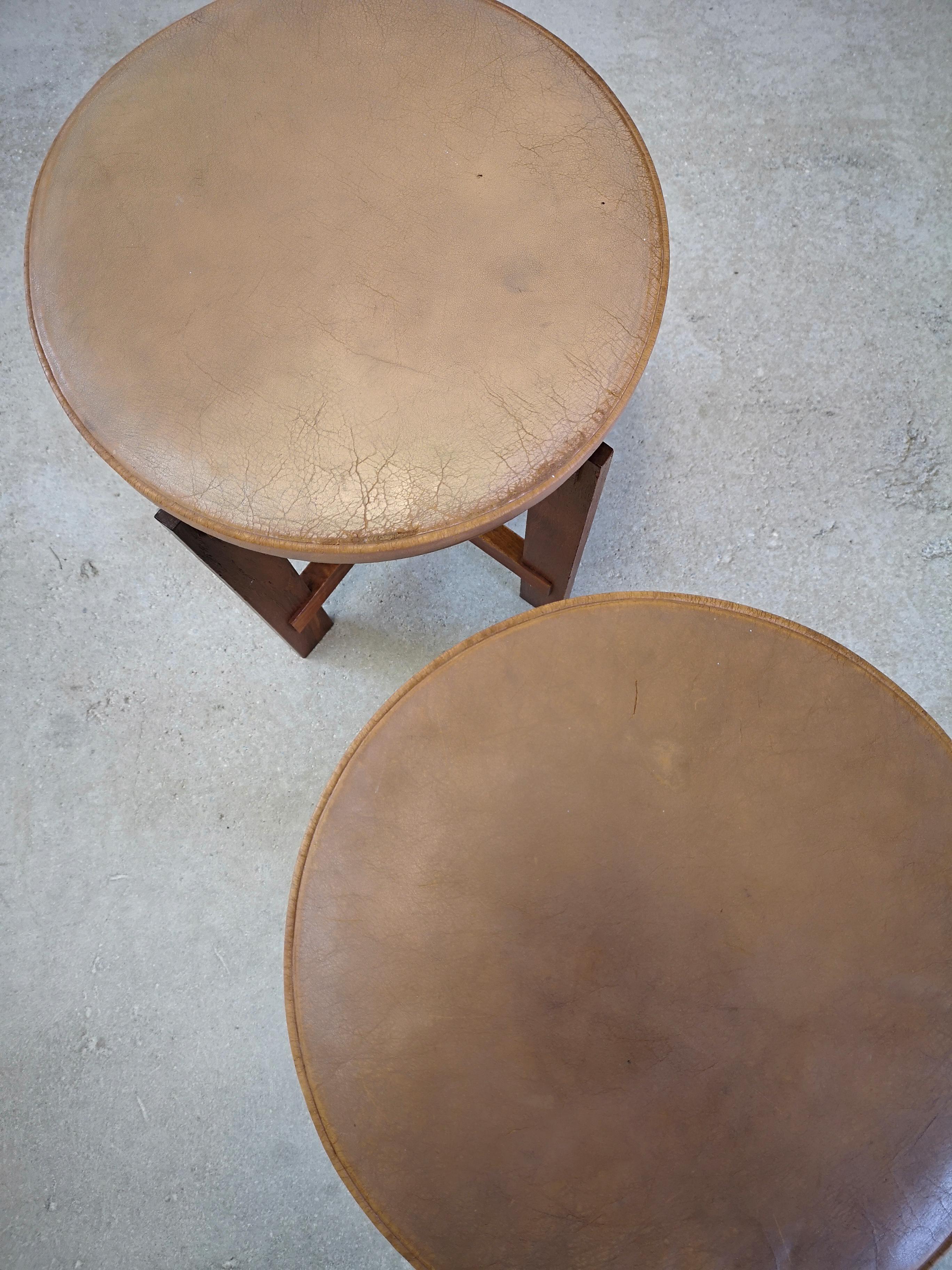 Stools in Teak and Leather by Uno & Östen Kristiansson for Luxus, Sweden, 1950s 1