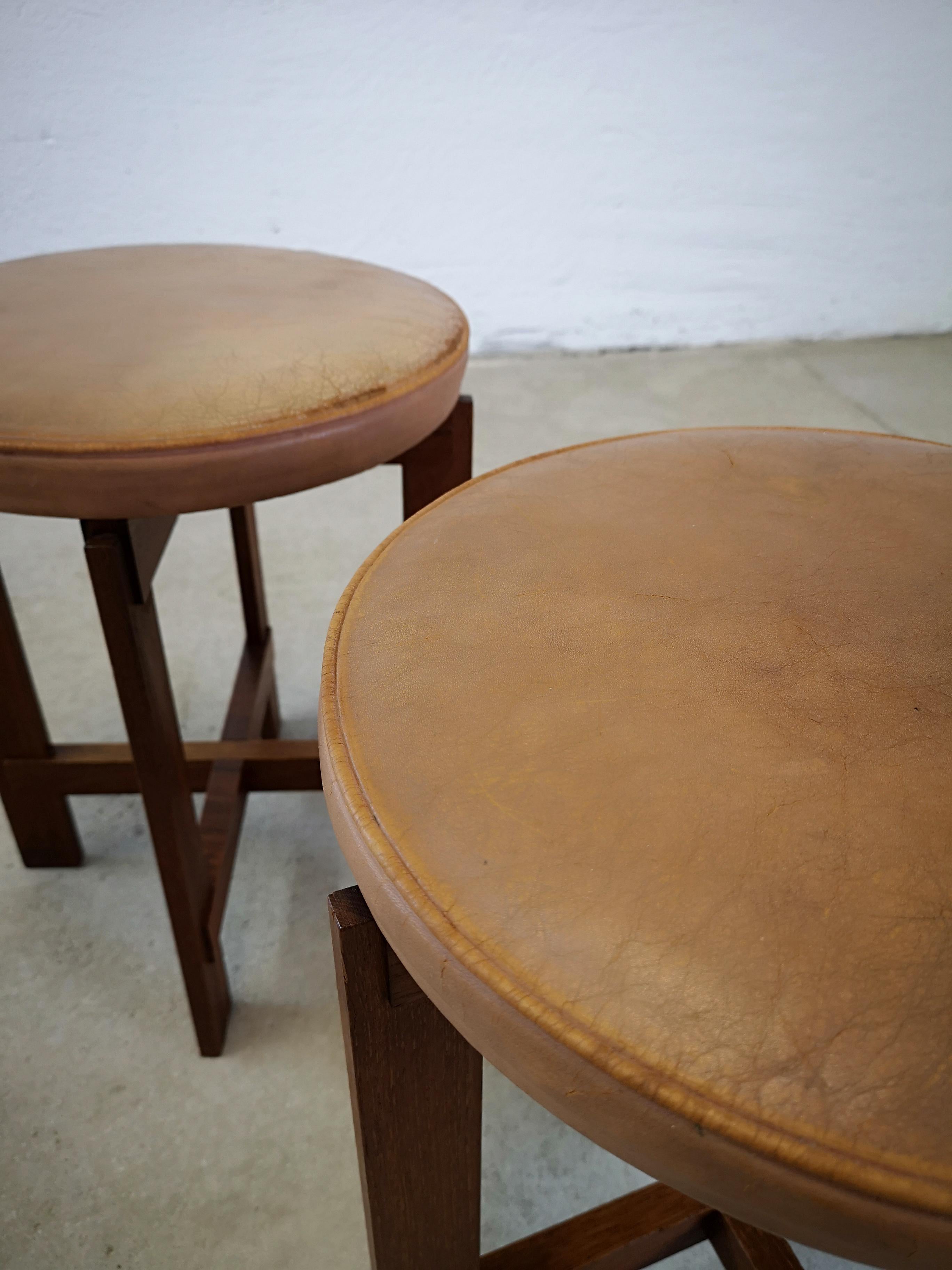 Stools in Teak and Leather by Uno & Östen Kristiansson for Luxus, Sweden, 1950s 2