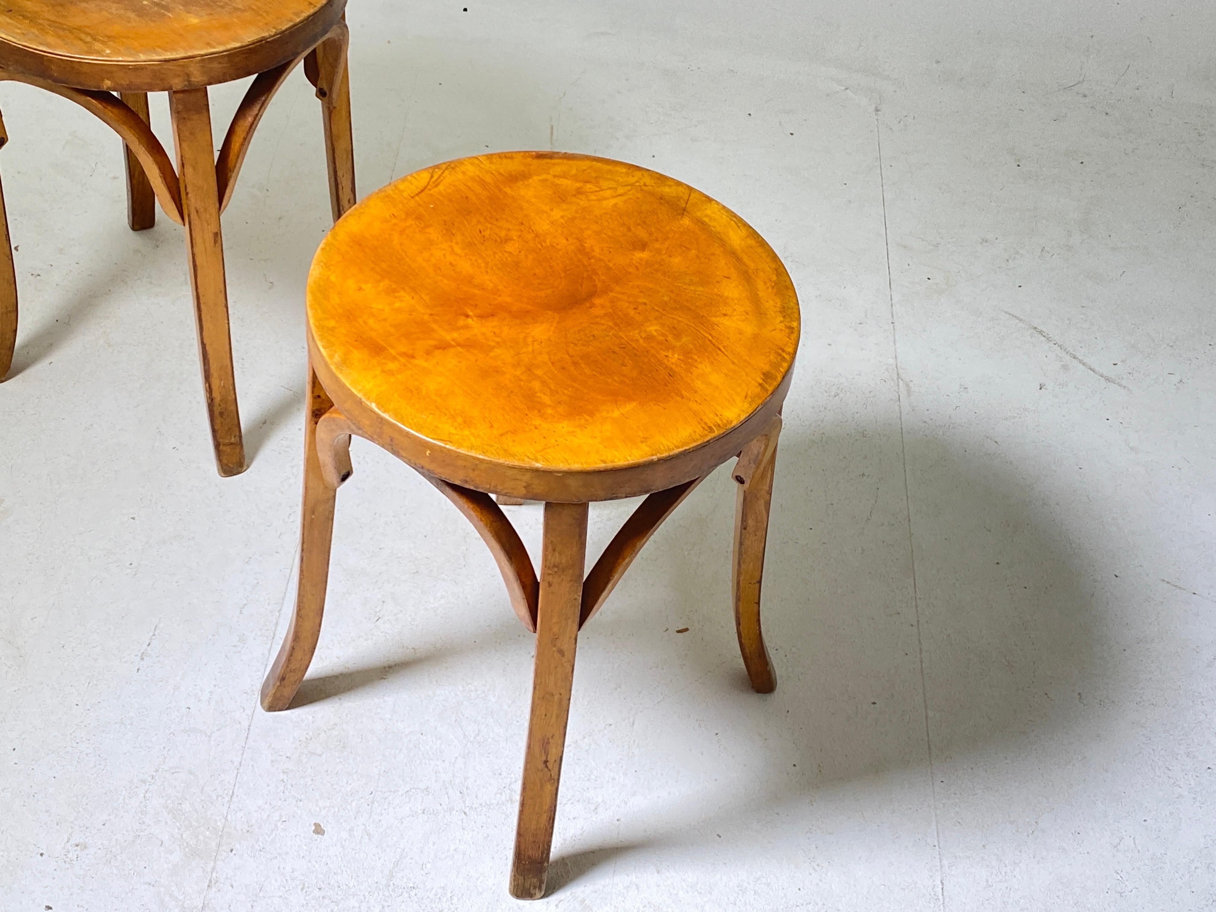 French Stools in Wood, Old Patina, in the Style of Thonet, 1920 Austria, Set of 2