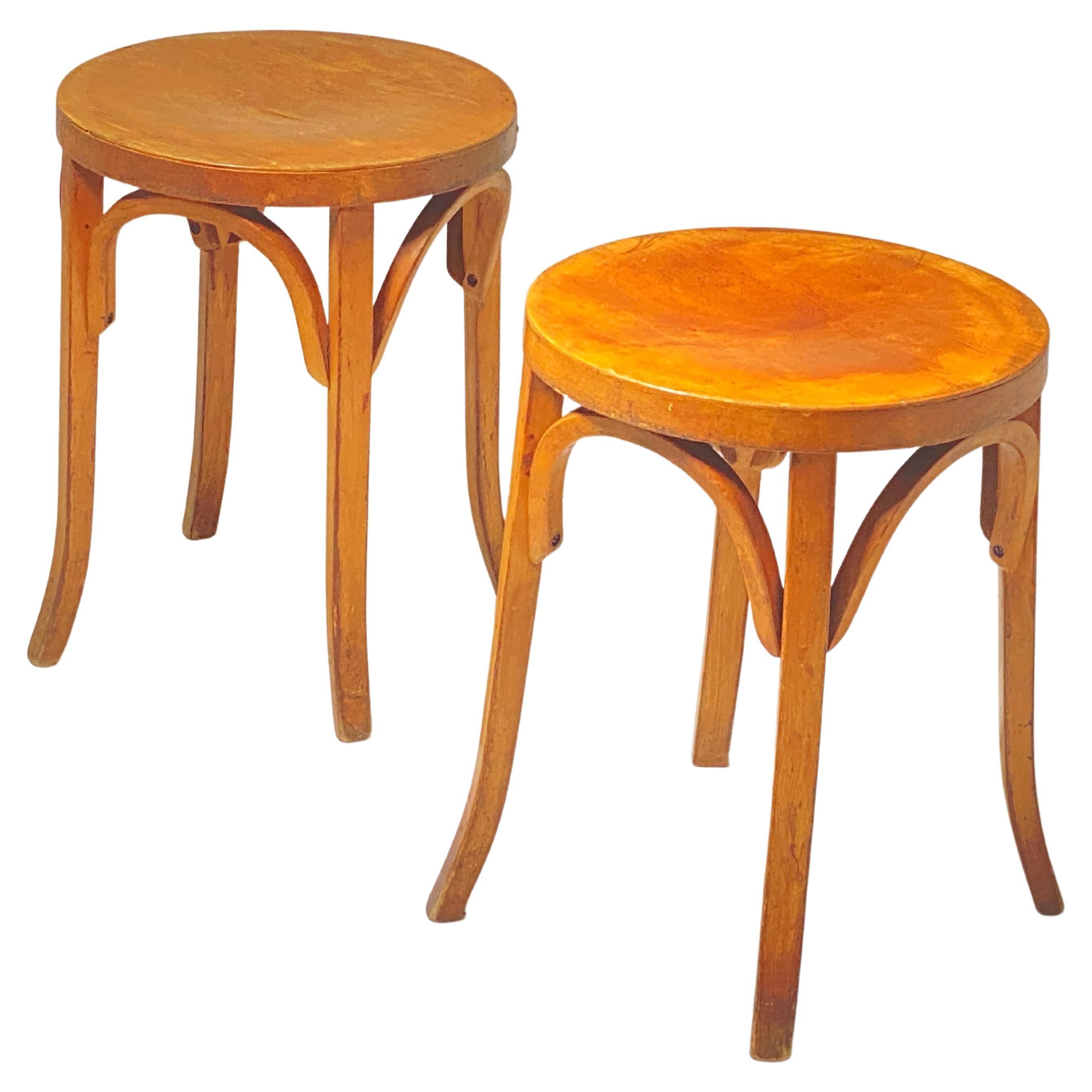 Stools in Wood, Old Patina, in the Style of Thonet, 1920 Austria, Set of 2