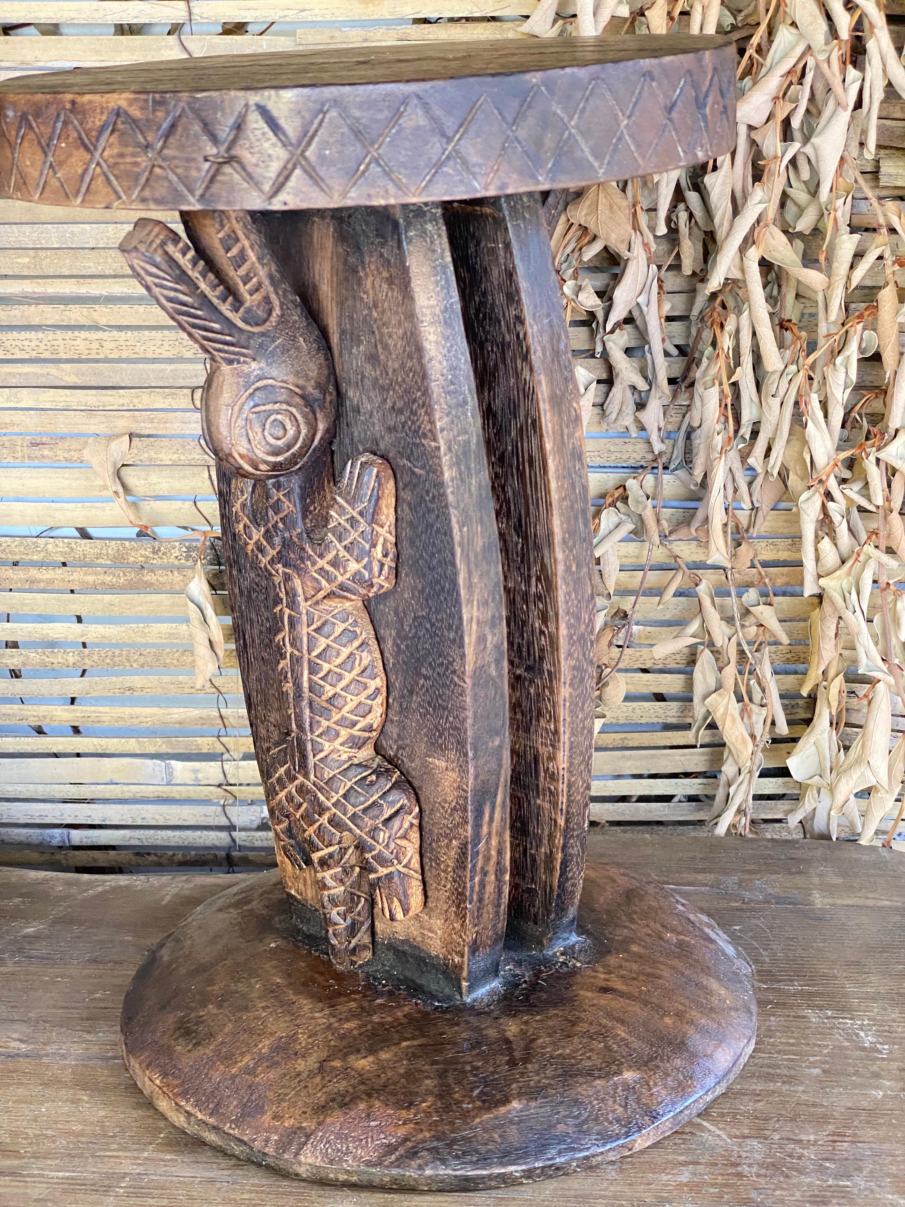 Stools in Wood with Carved Details, African Style Vintage, Set of 2 6