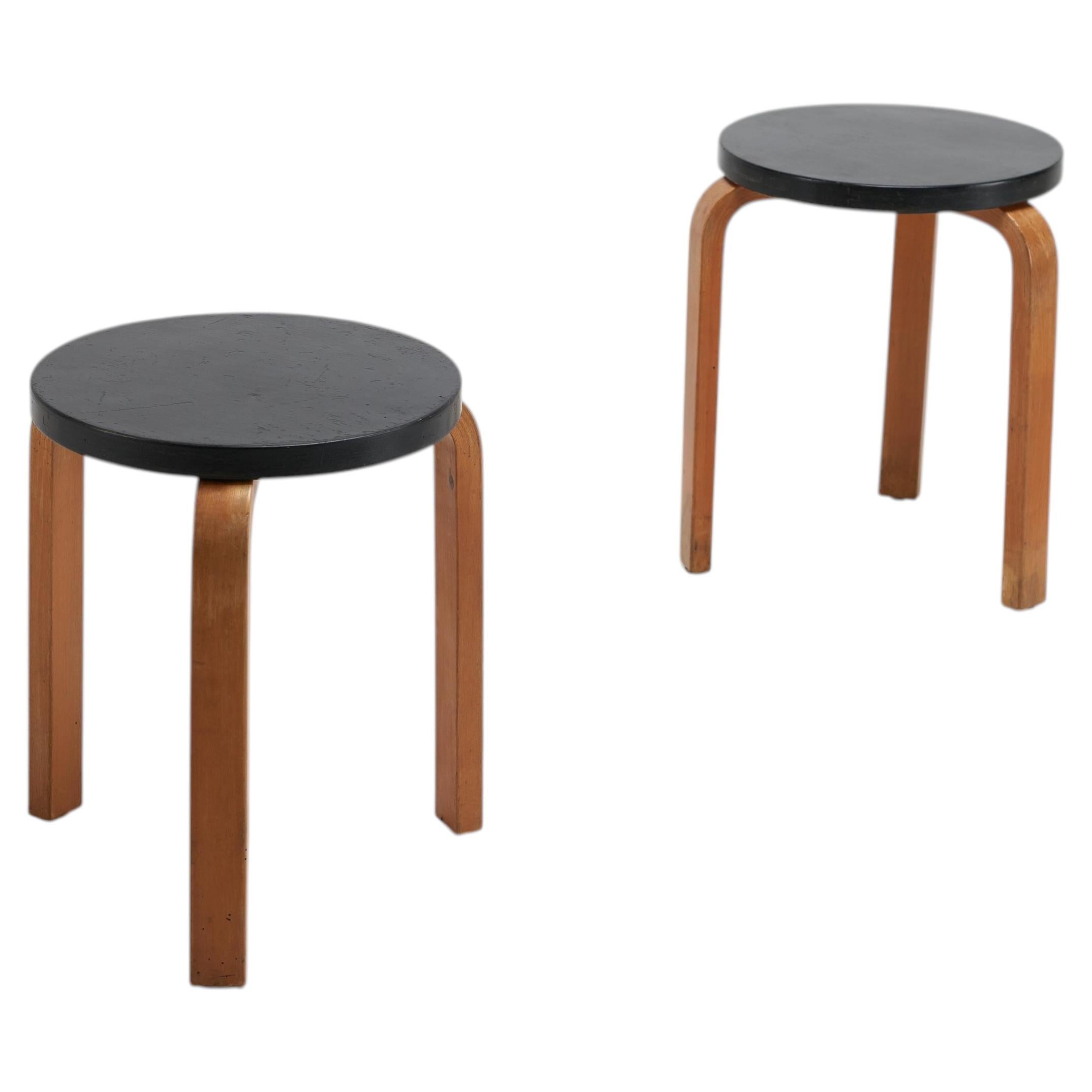 Vintage Pair of 1930s Alvar Aalto Model 60 stools Bowman Brothers Ink Stamp For Sale