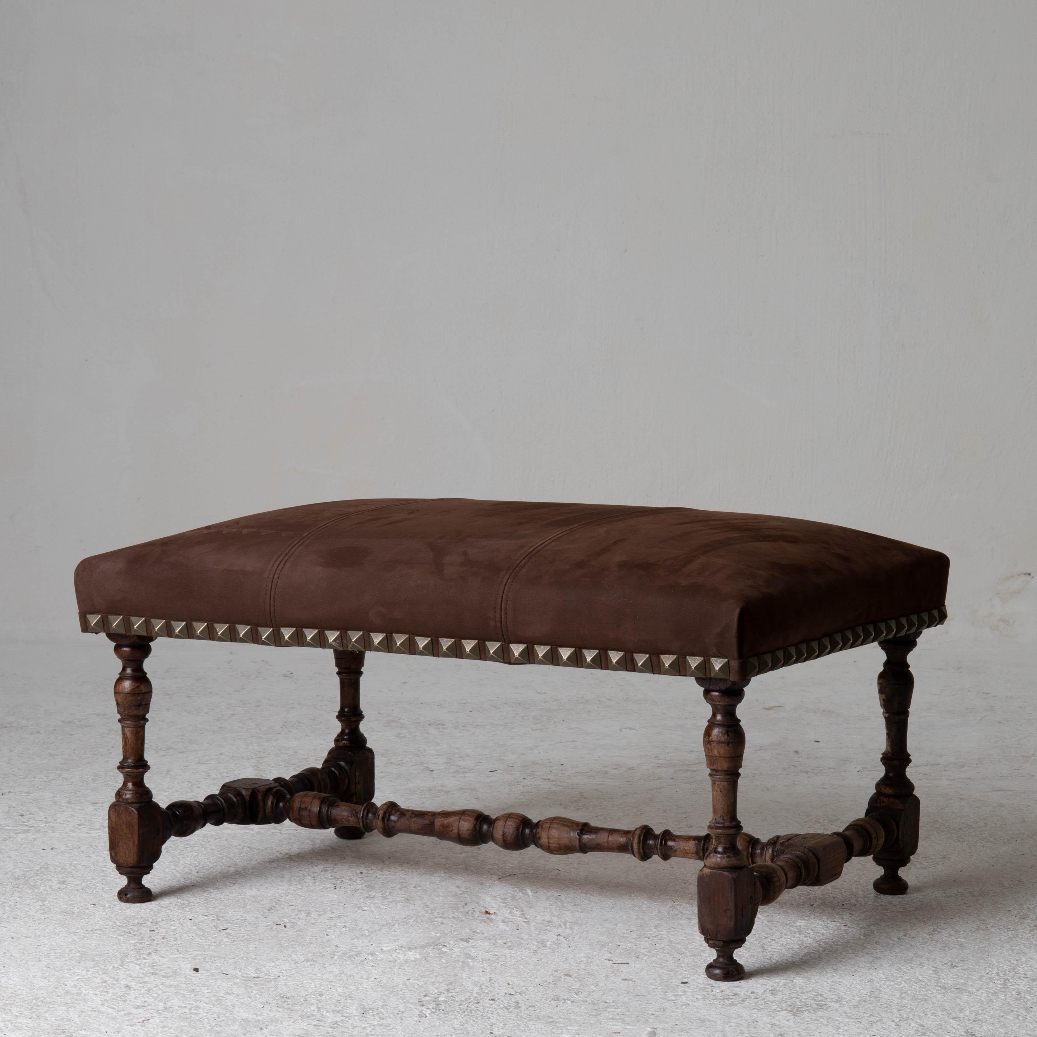 Stools Pair European Baroque Period Dark Brown Suede Europe In Good Condition In New York, NY