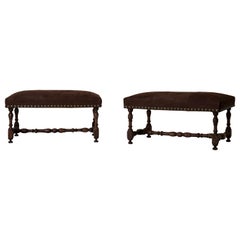 Stools Pair European Baroque Period Dark Brown Suede Europe
