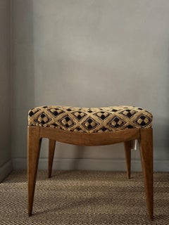 Stools (pair) in beech wood with raffia Kuba cloth