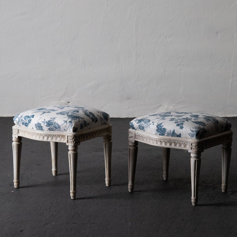 Stools Pair of Swedish White and Blue Gustavian 18th Century Sweden For ...