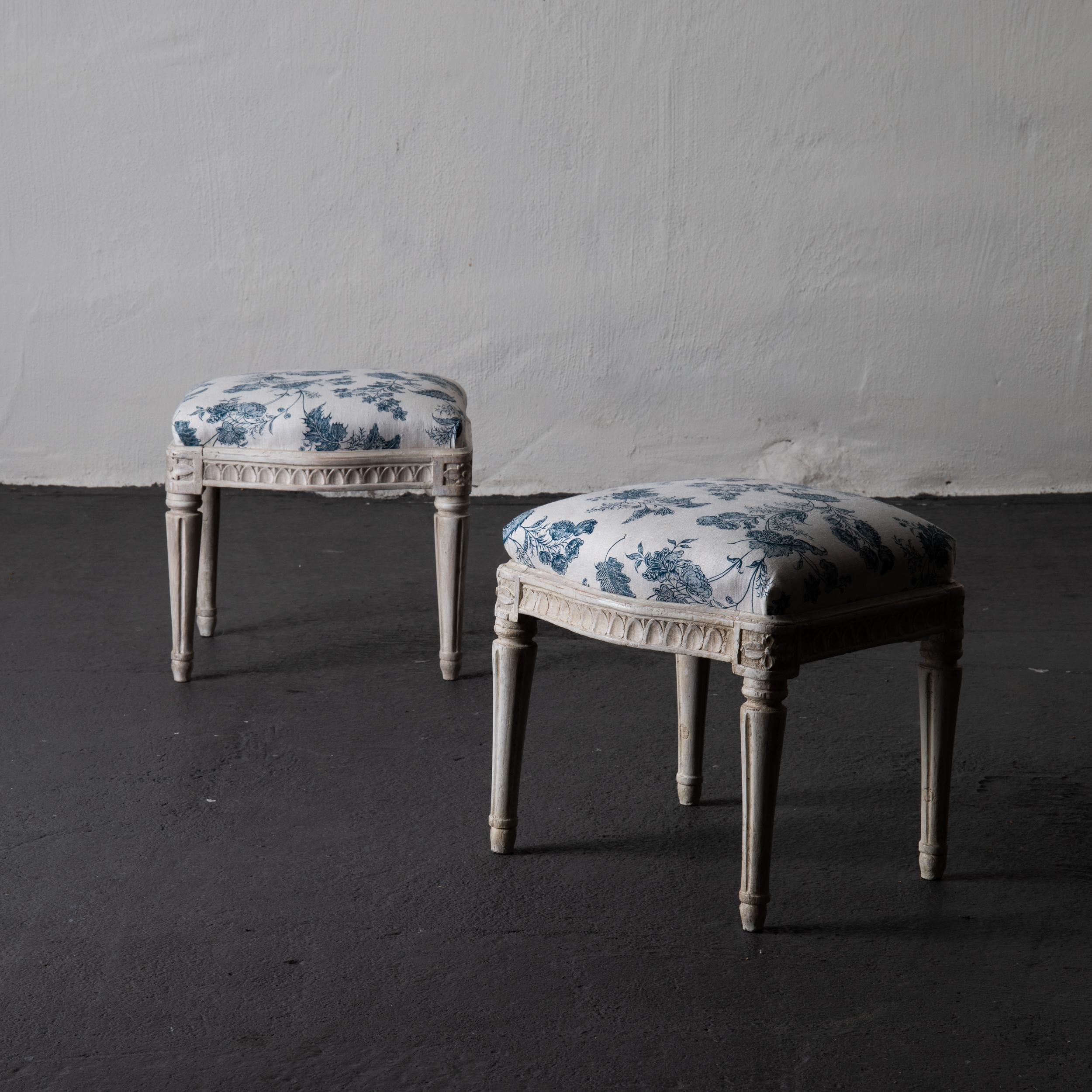 Stools Pair of Swedish White and Blue Gustavian 18th Century Sweden 1