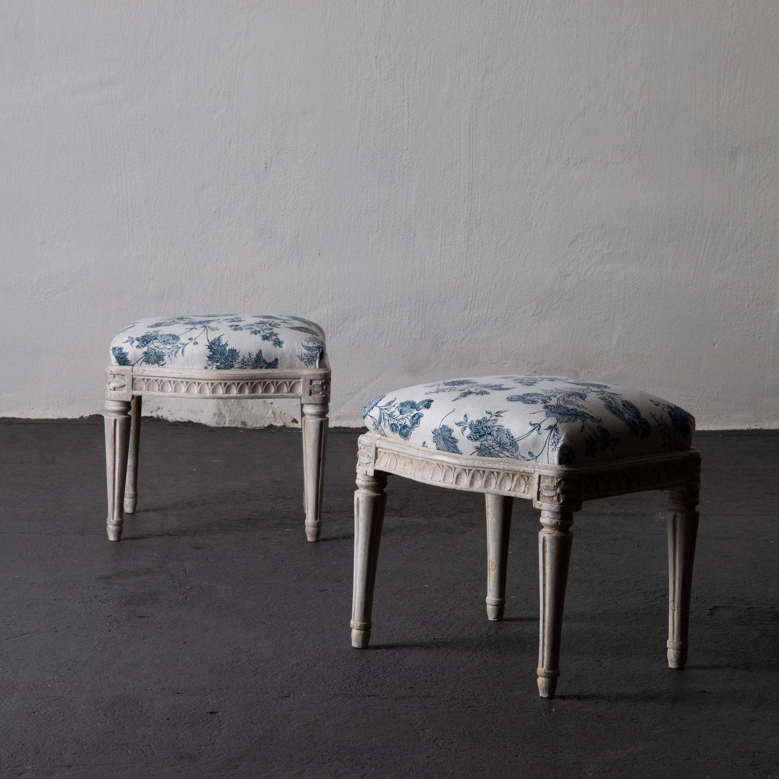 Stools Pair of Swedish White and Blue Gustavian 18th Century Sweden 2