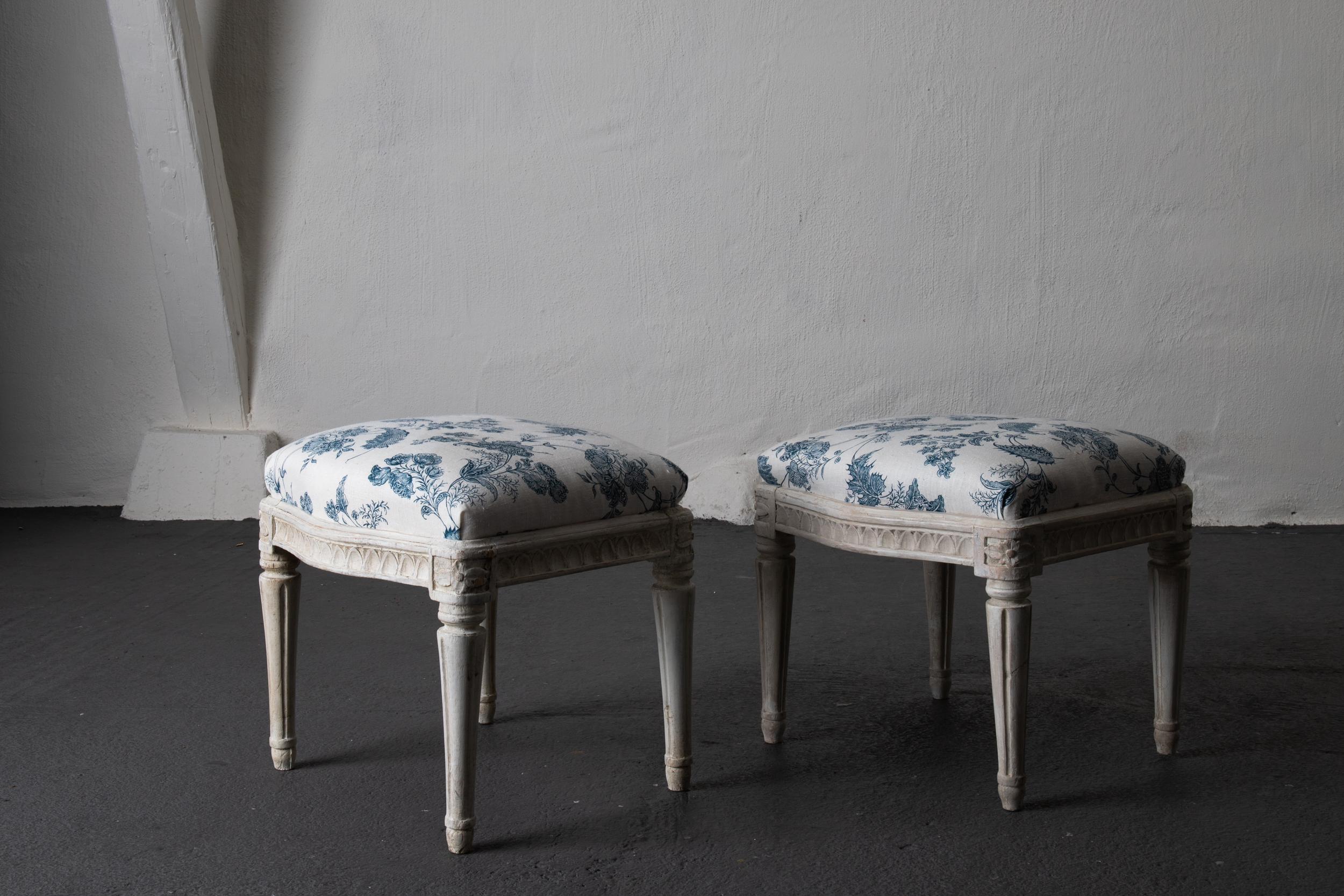 Stools Pair of Swedish White and Blue Gustavian 18th Century Sweden 4