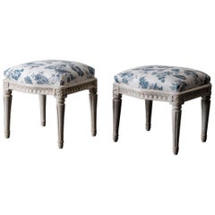 Stools Pair of Swedish White and Blue Gustavian 18th Century Sweden