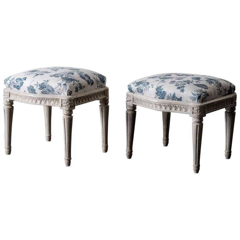 Stools Pair of Swedish White and Blue Gustavian 18th Century Sweden For ...