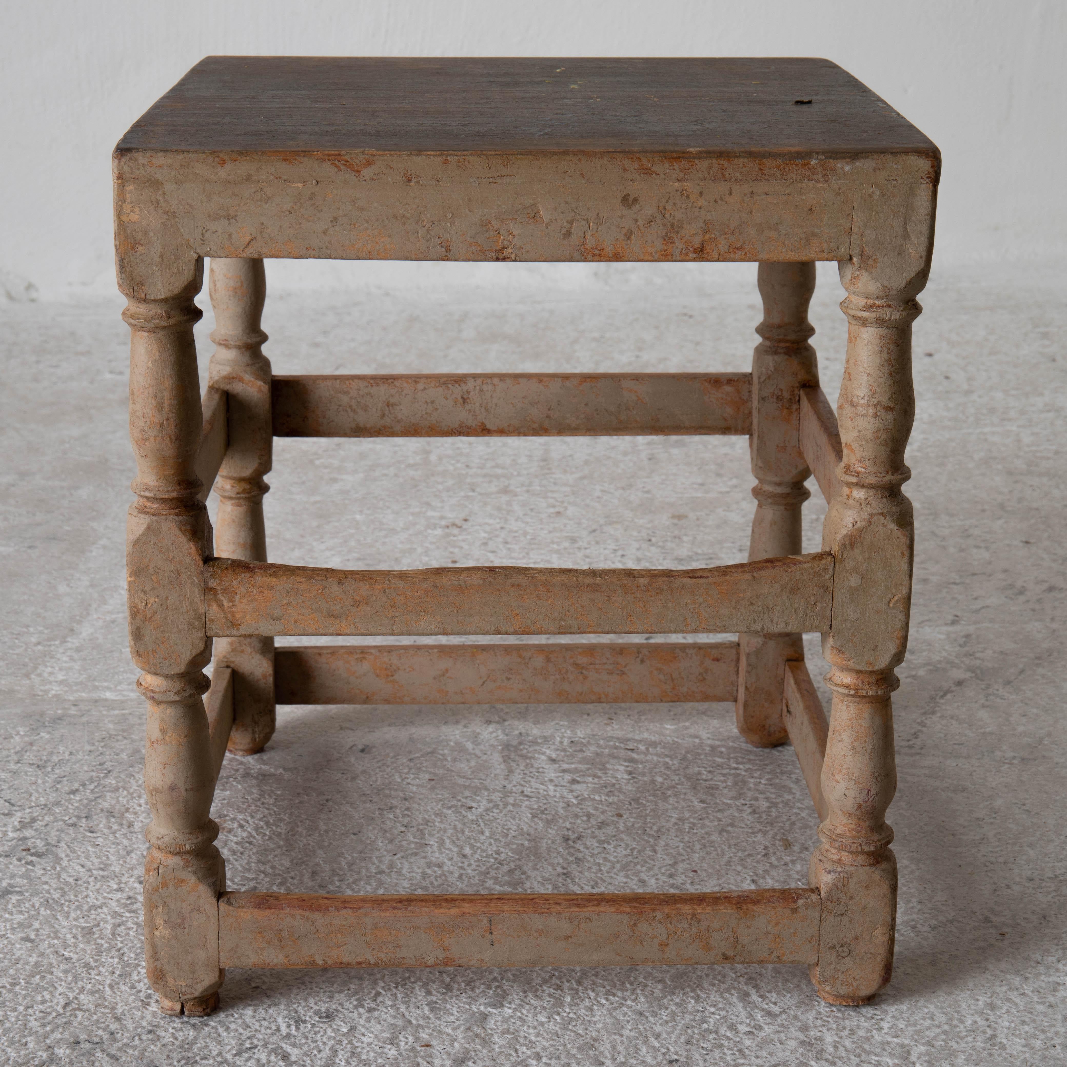 Stools Pair of Swedish Baroque Beige Original Paint, Sweden 1