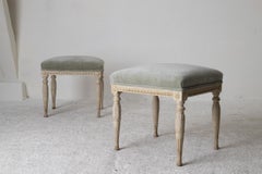 Stools Pair of Swedish Gustavian 1790-1810 Green Velvet, Sweden