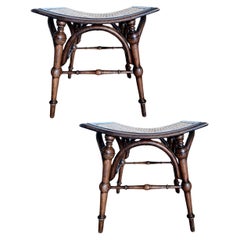Stools Rattan Wicker With Turned Legs Austria Early 20th Century