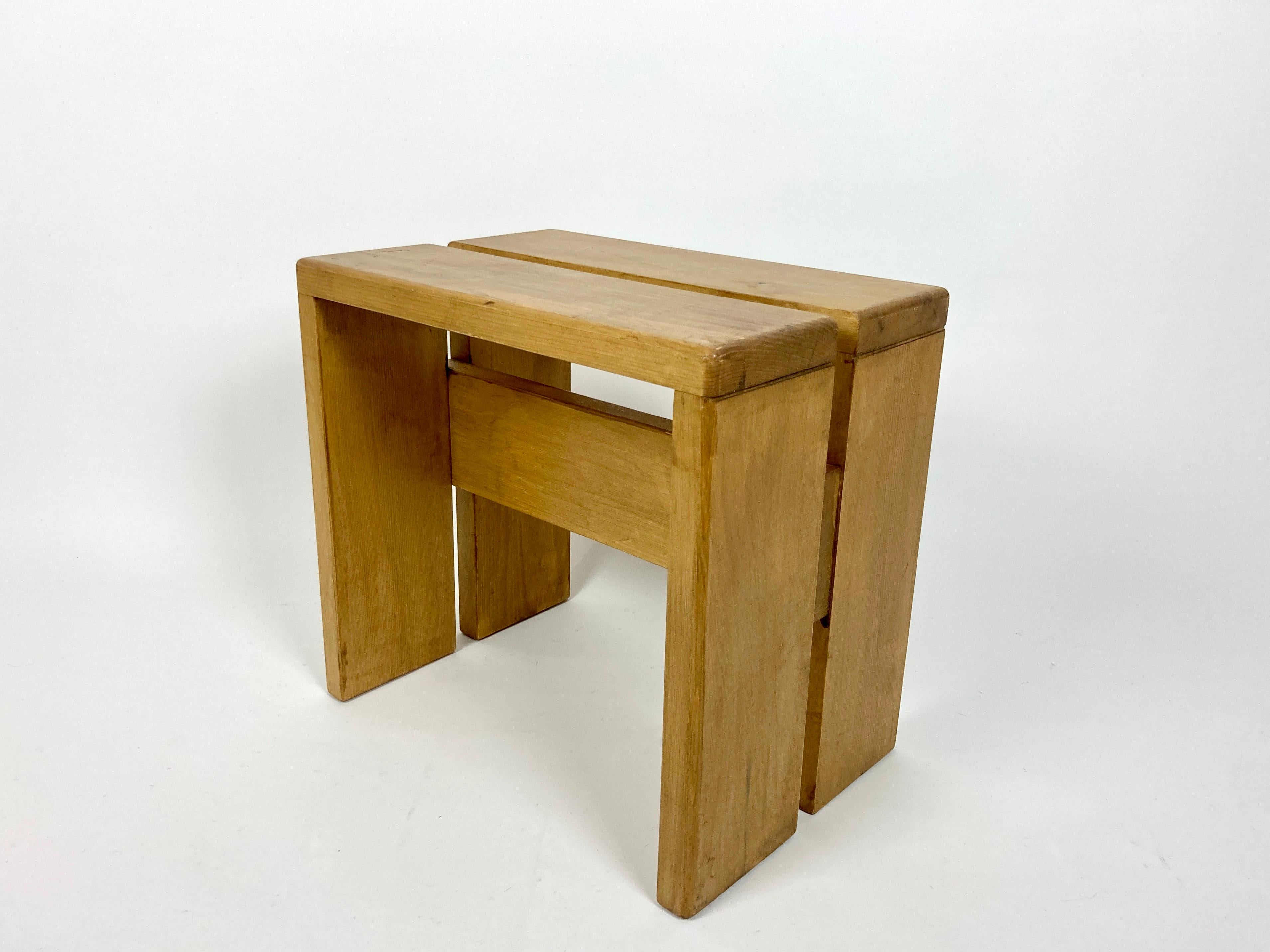 Stools/Side Table from Les Arcs, France 1970s, Charlotte Perriand 5