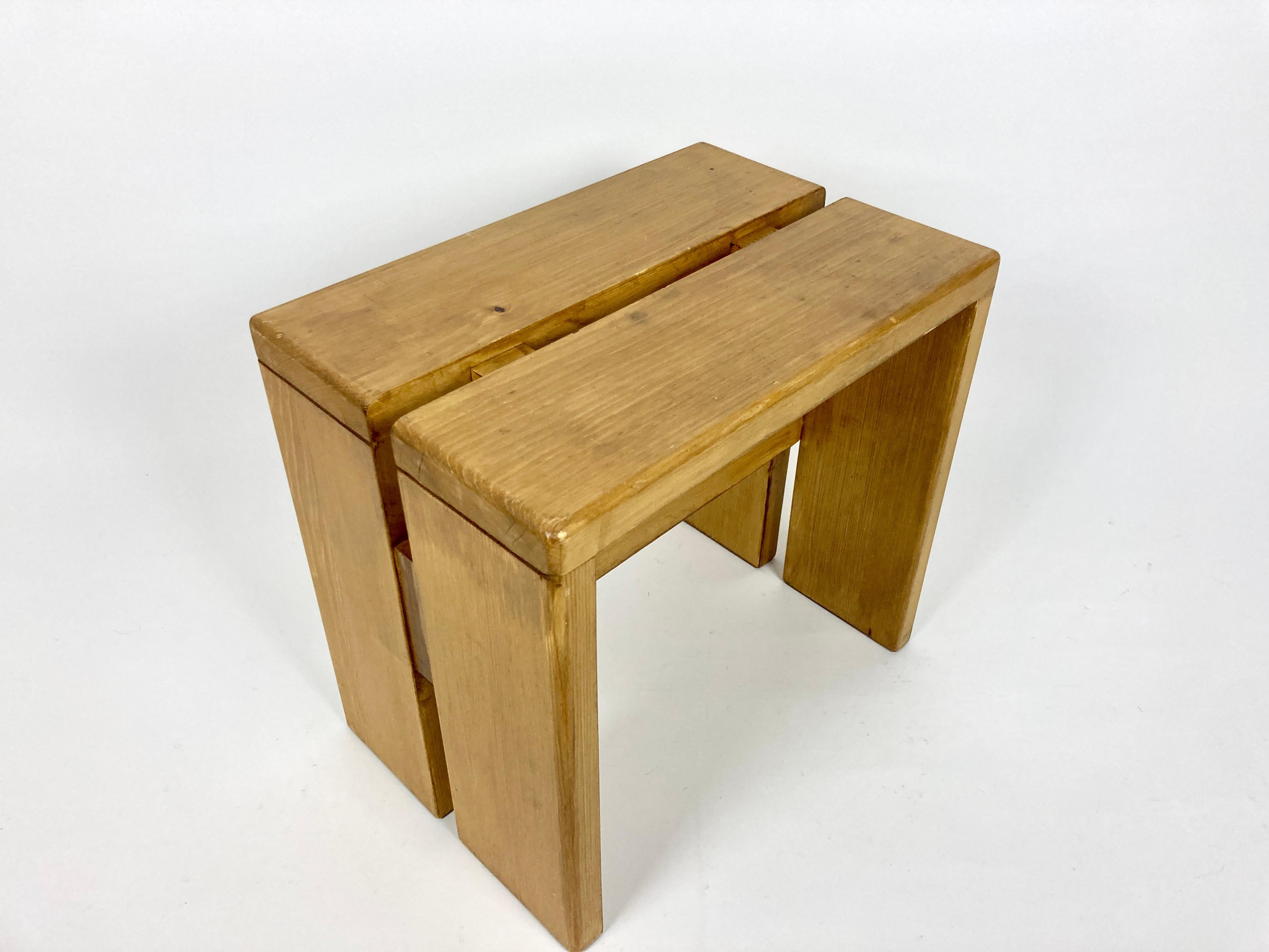 Stools/Side Table from Les Arcs, France 1970s, Charlotte Perriand 5