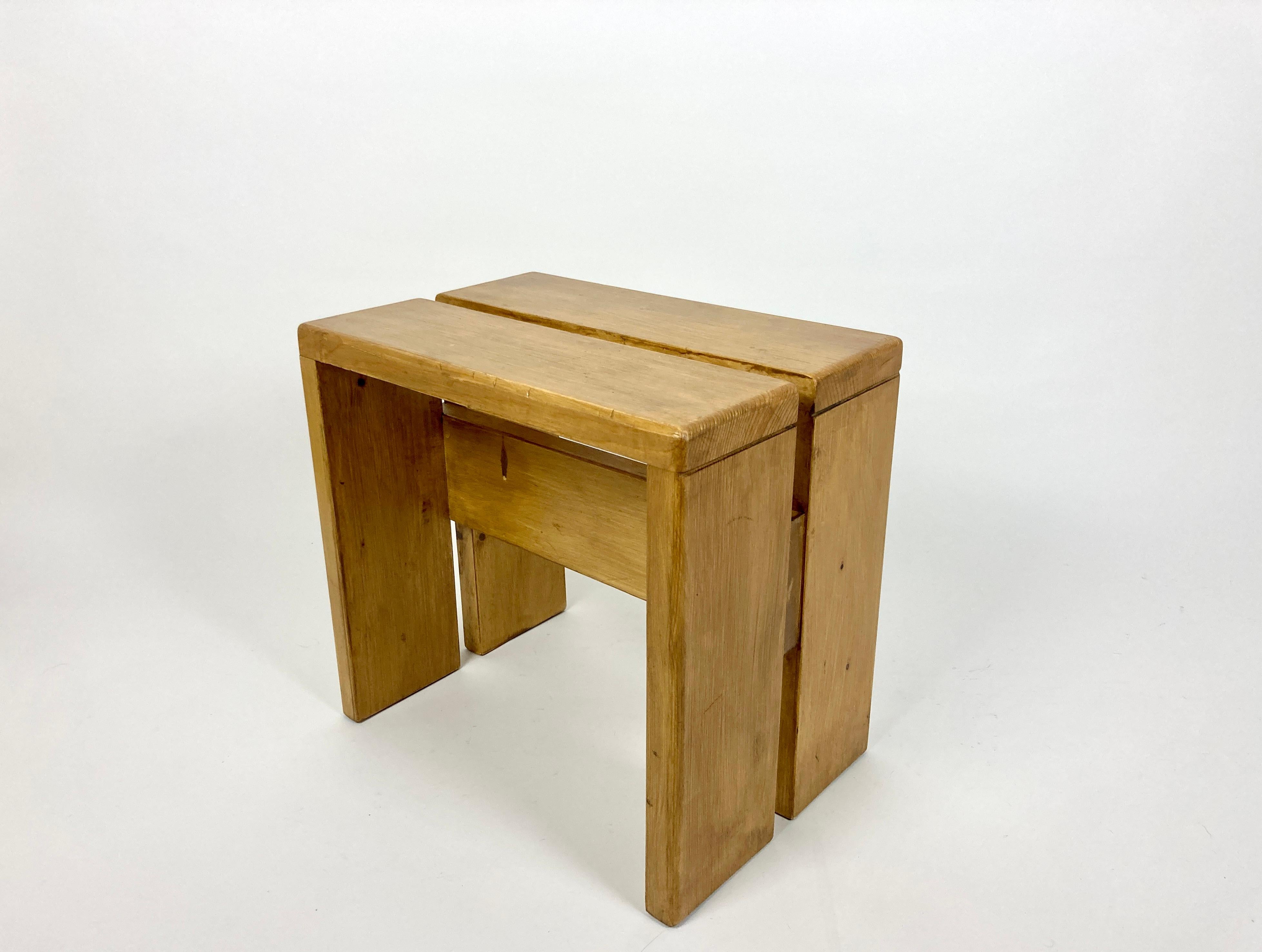 French Stools/Side Table from Les Arcs, France 1970s, Charlotte Perriand