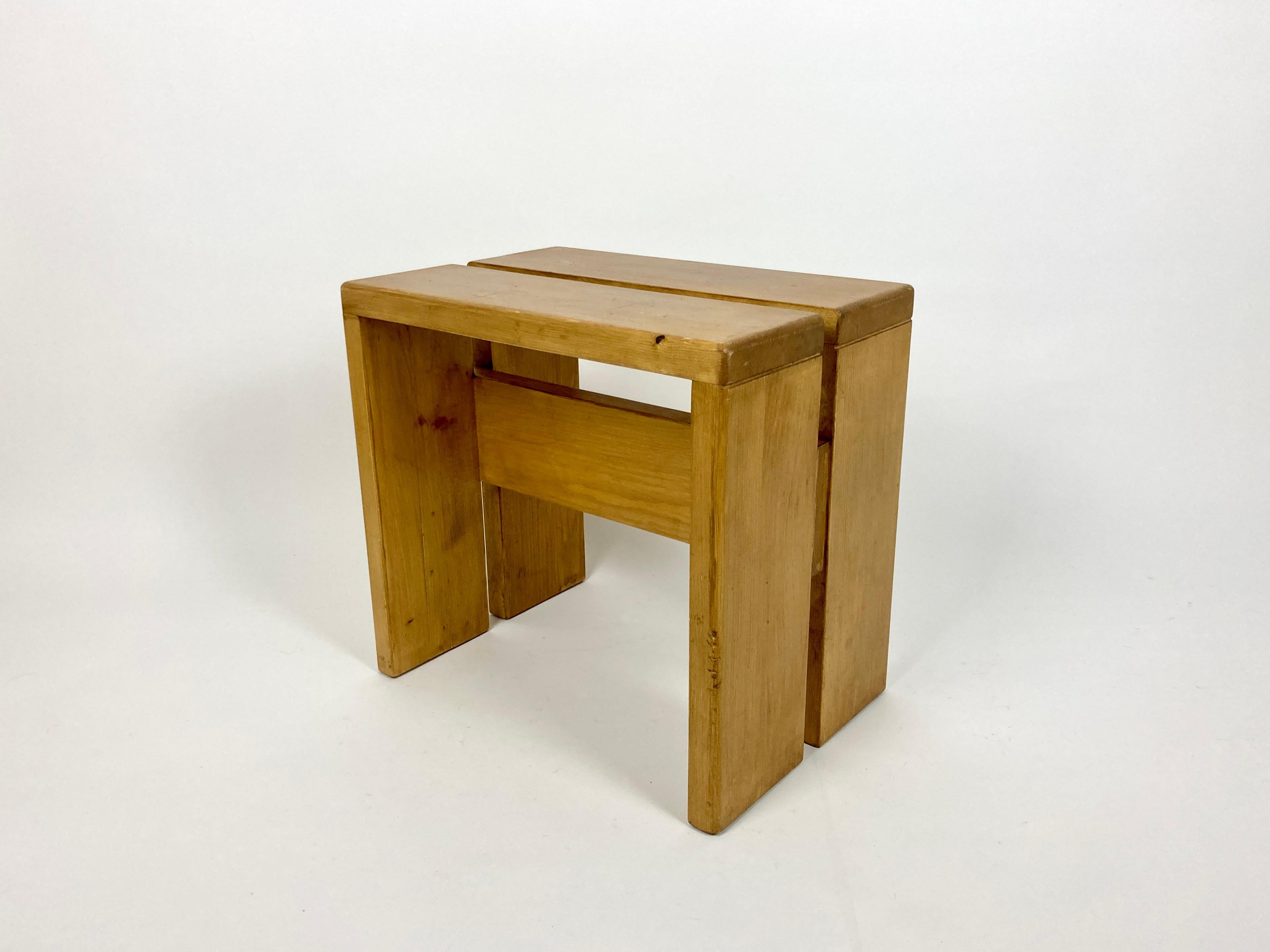 Stools/Side Table from Les Arcs, France 1970s, Charlotte Perriand In Good Condition In Bristol, GB