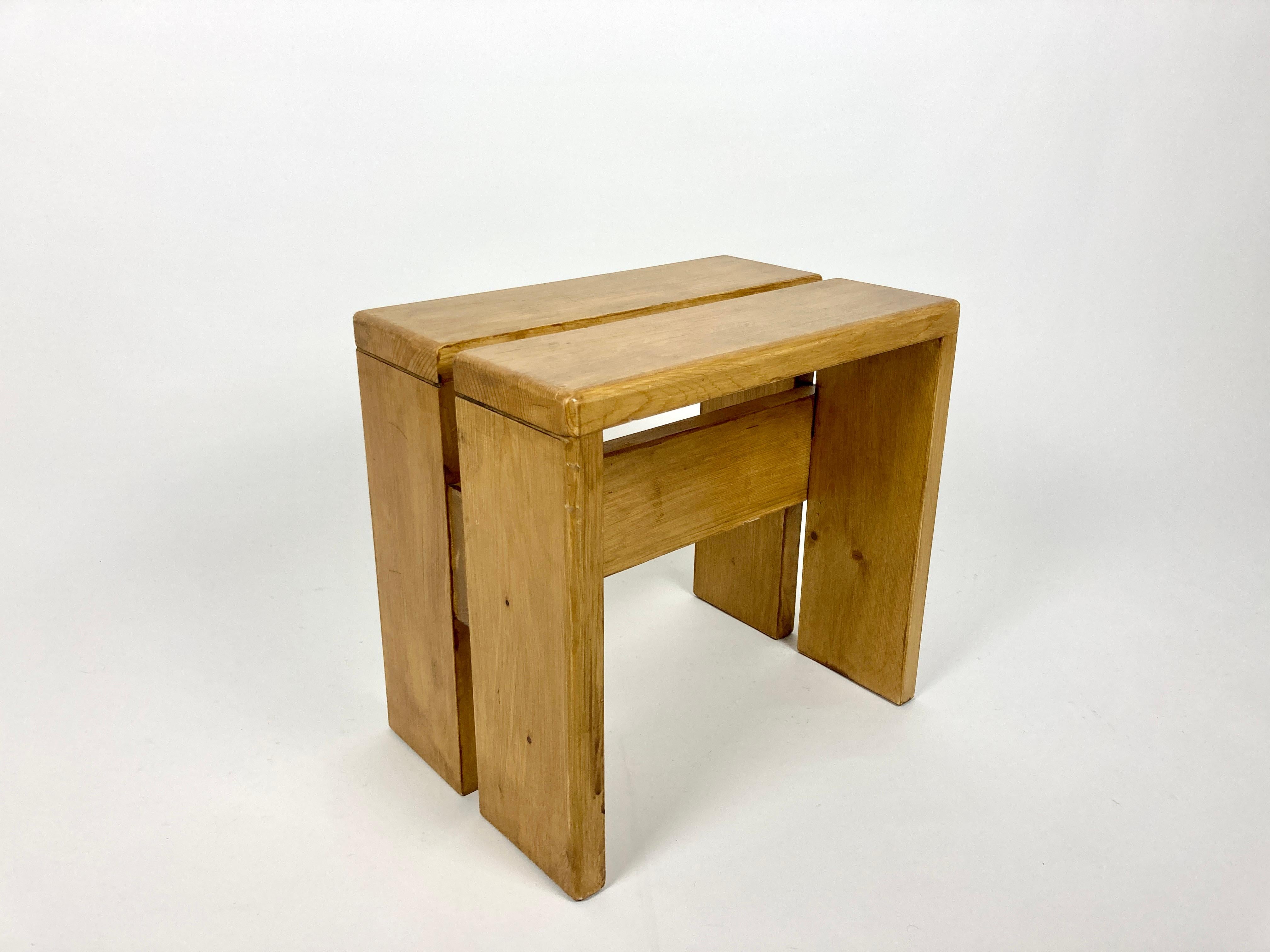 20th Century Stools/Side Table from Les Arcs, France 1970s, Charlotte Perriand
