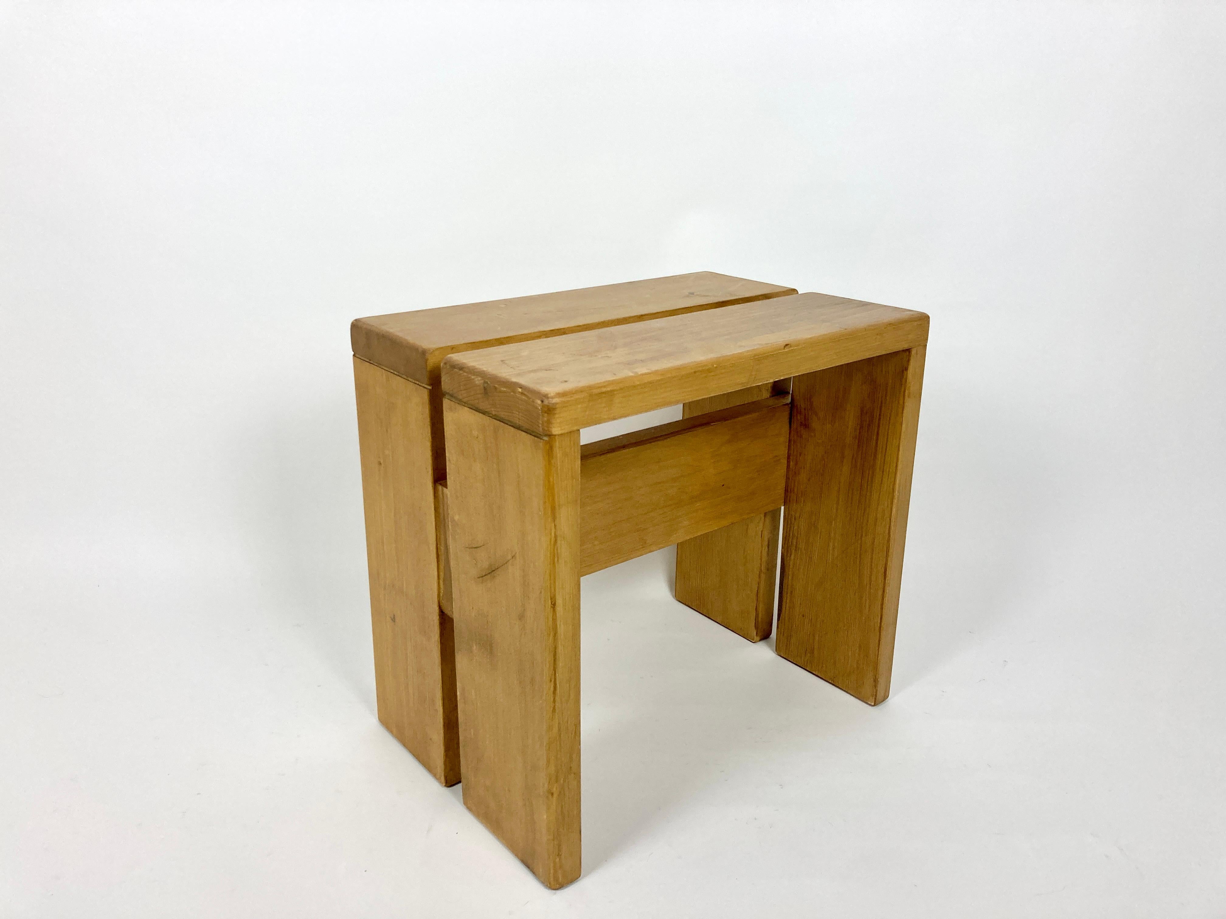 Stools/Side Table from Les Arcs, France 1970s, Charlotte Perriand 1