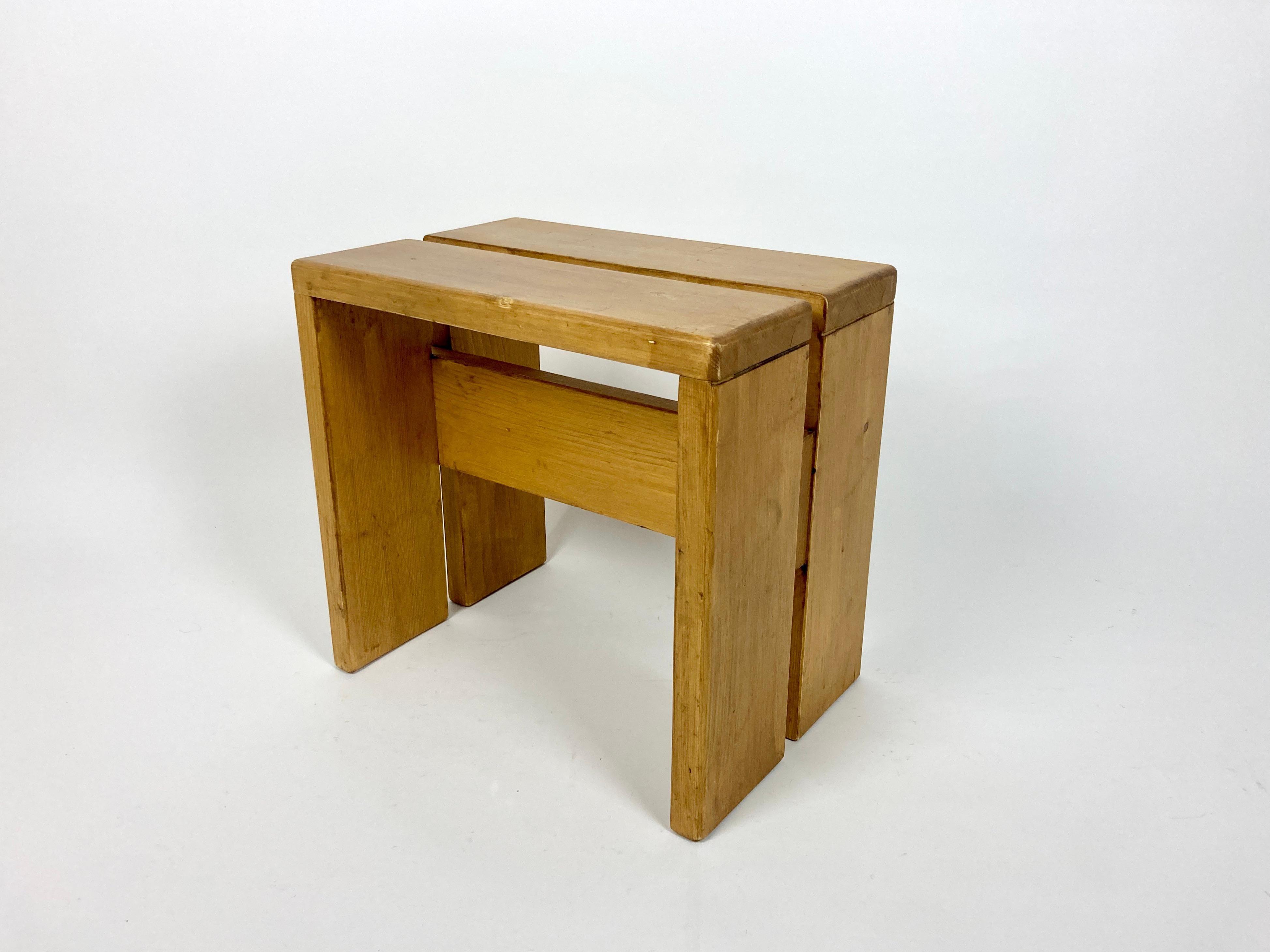 Stools/Side Table from Les Arcs, France 1970s, Charlotte Perriand 3