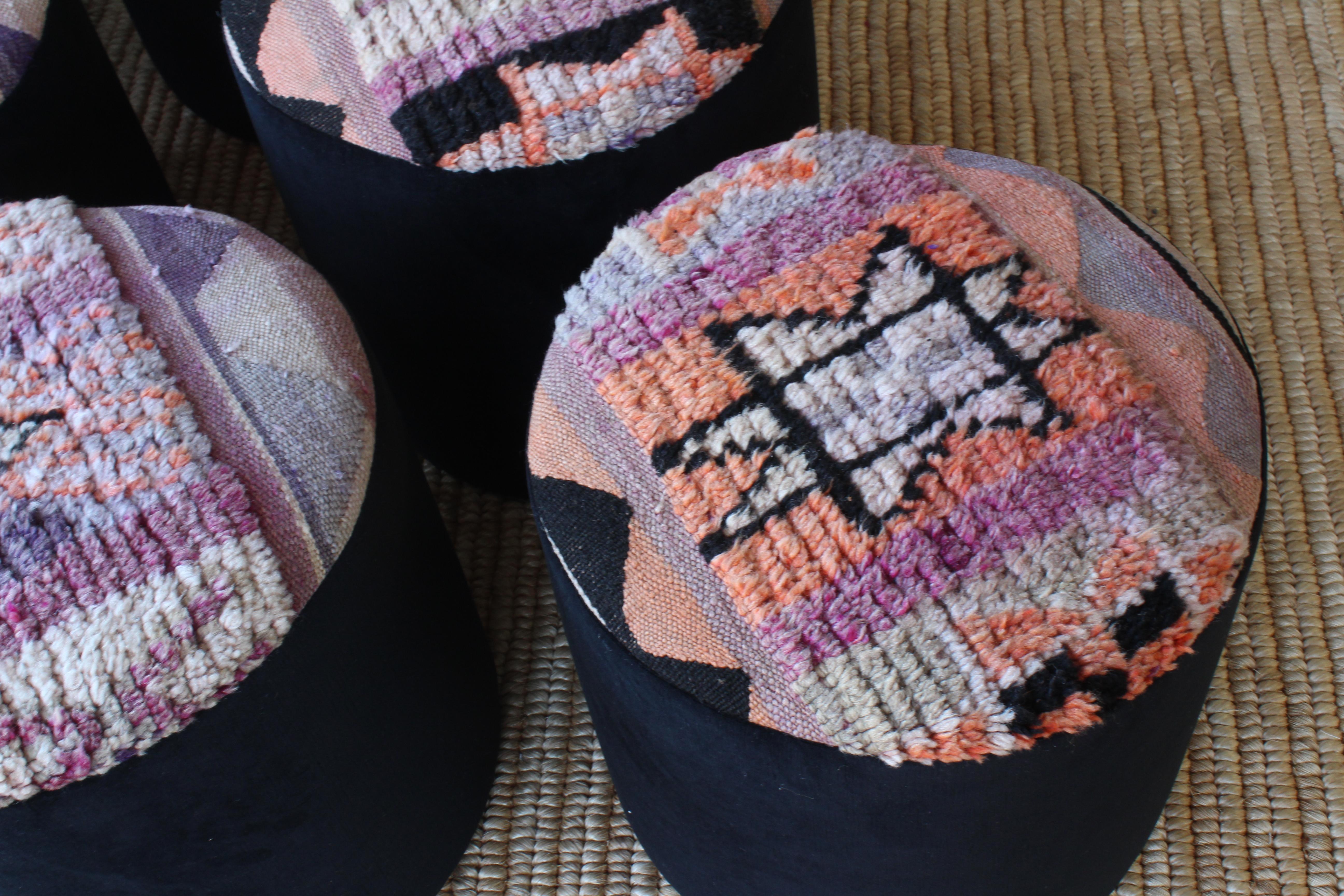 Stools Upholstered in a Vintage Moroccan Rug. Four Remaining. 5