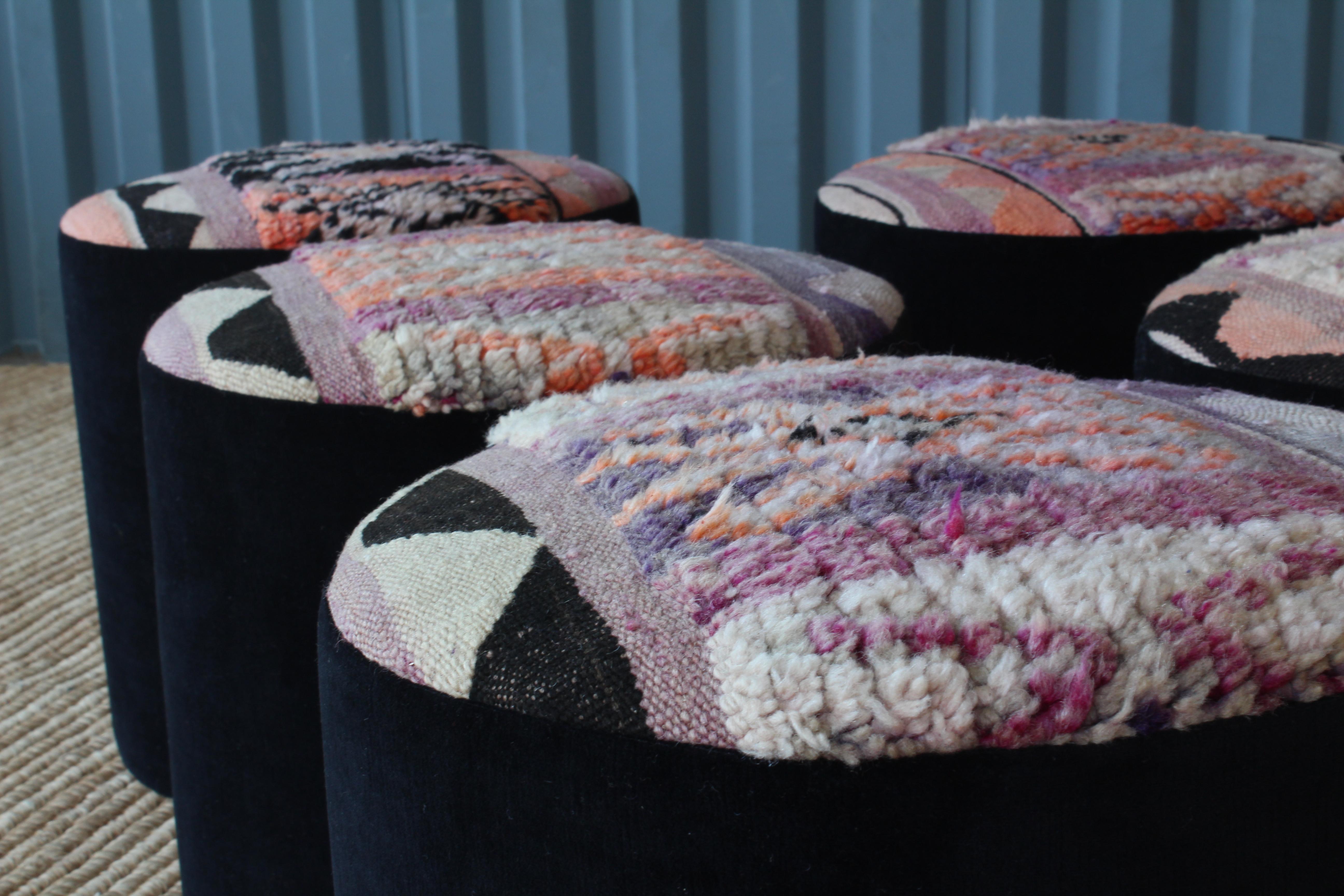 Stools Upholstered in a Vintage Moroccan Rug. Four Remaining. at 1stDibs