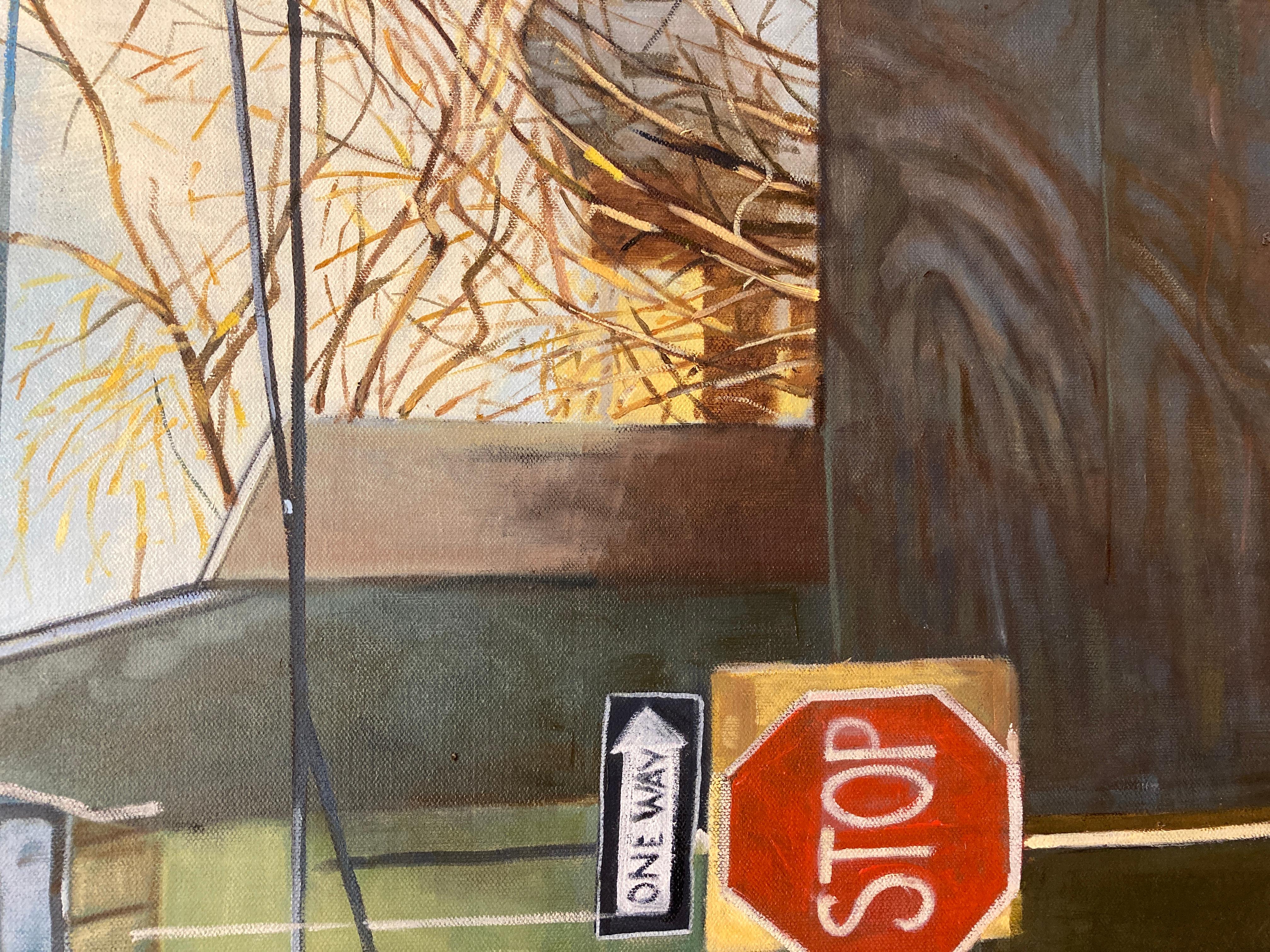 Exceptional, contemporary urban realism by local Philadelphia artist, Christopher Windle. STOP! is an oil on canvas. Size: 36