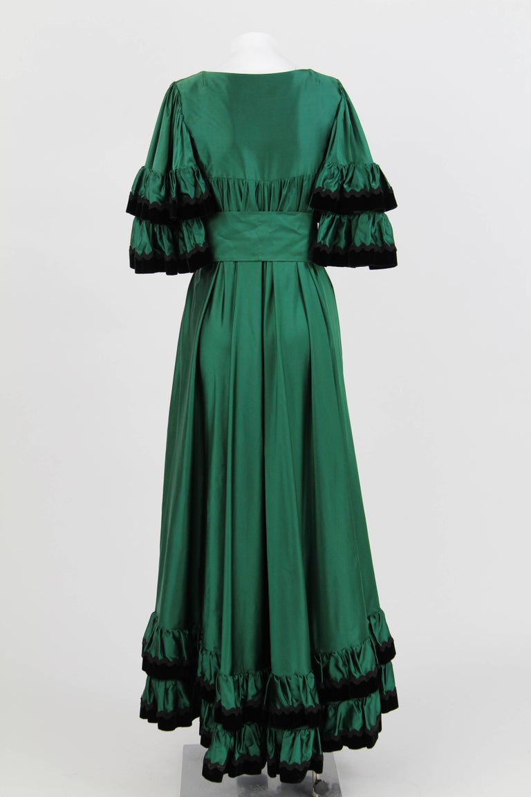 Stop Sénès Green Long Vintage Dress, 1970s at 1stdibs
