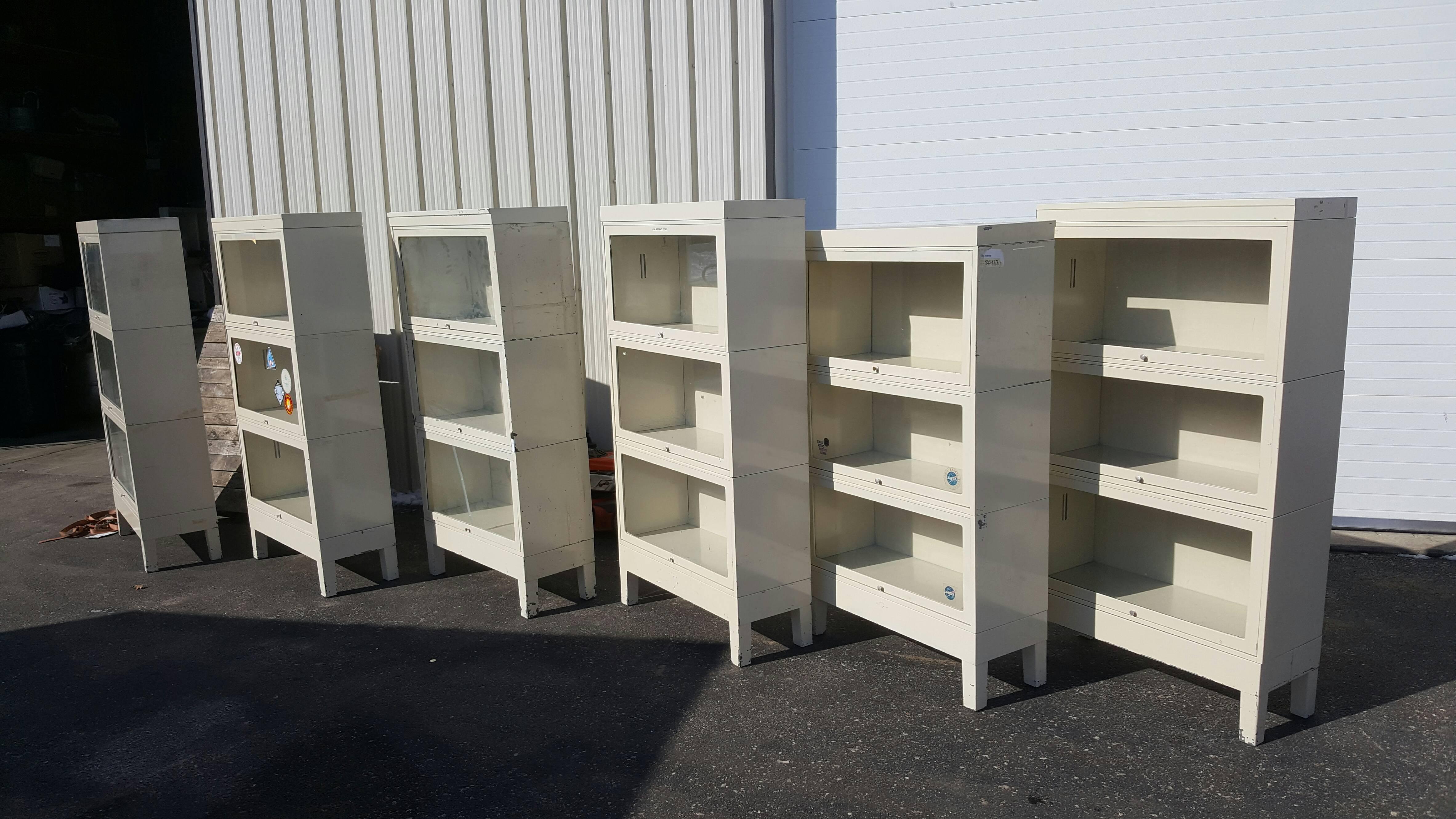 American Storage Barrister Cabinet or Bookcase Three-Sections of Steel with Glass Fronts