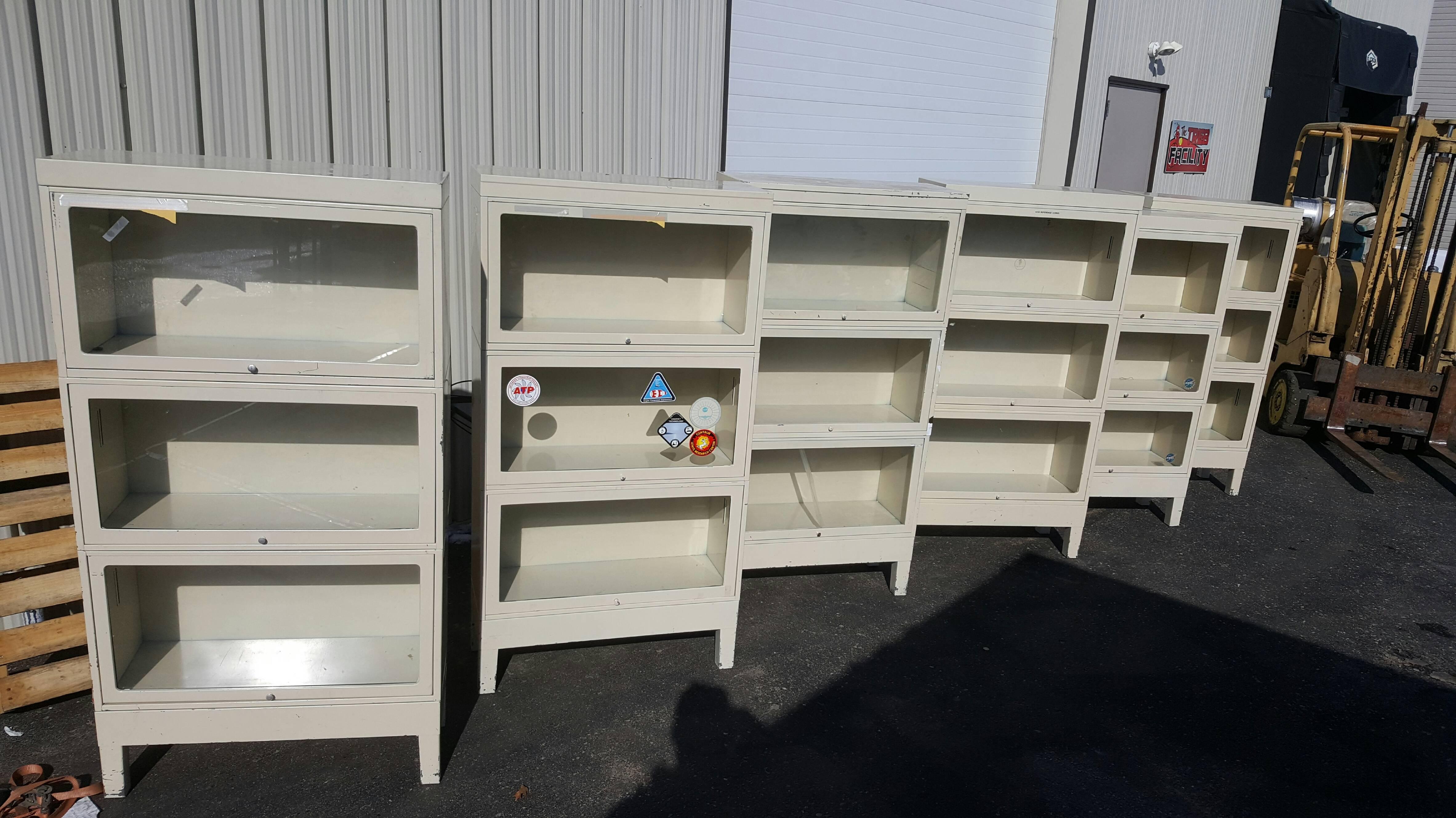 Storage Barrister Cabinet or Bookcase Three-Sections of Steel with Glass Fronts In Good Condition In Madison, WI