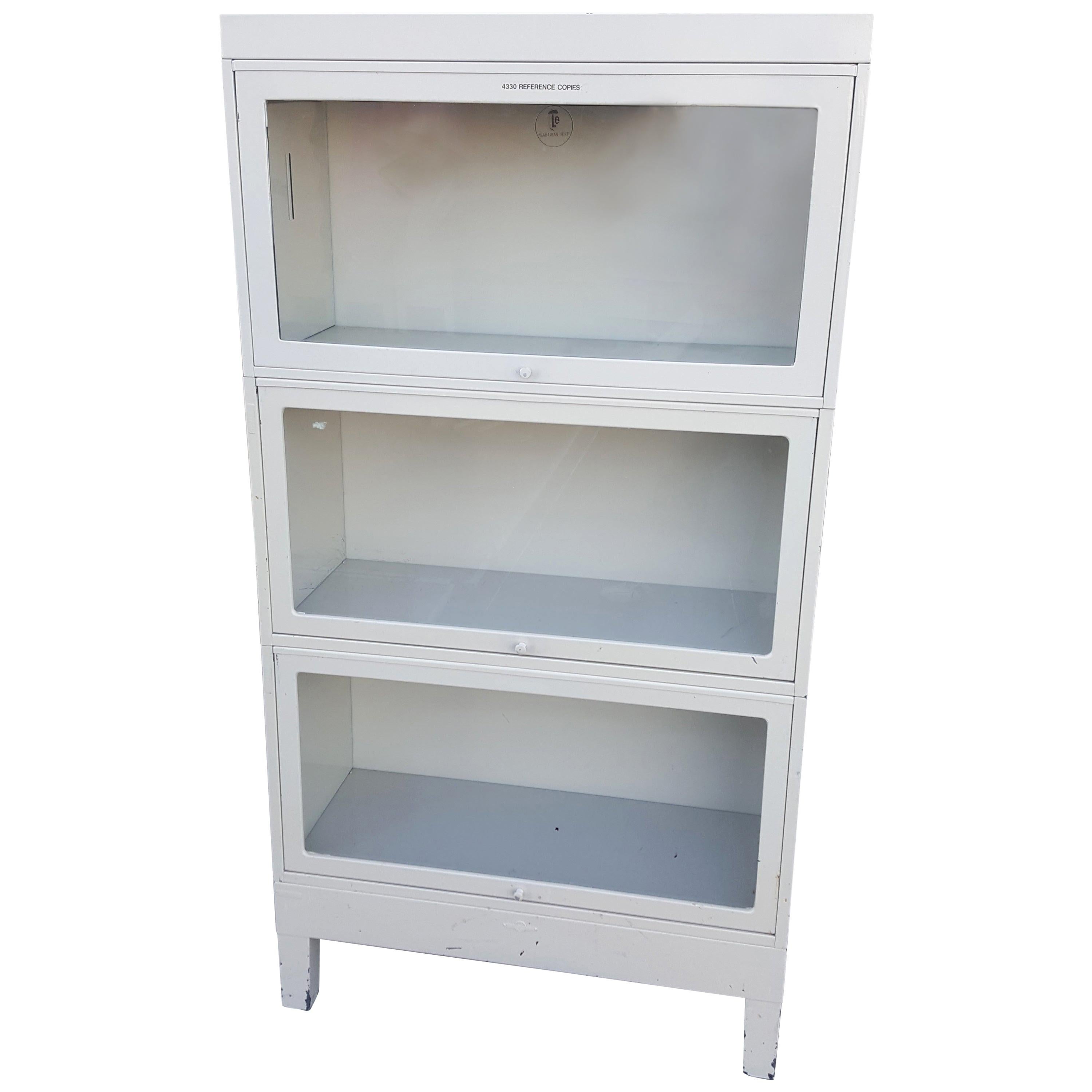 Storage Barrister Cabinet or Bookcase Three-Sections of Steel with Glass Fronts