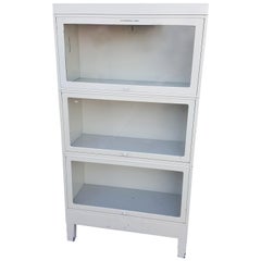 Retro Storage Barrister Cabinet or Bookcase Three-Sections of Steel with Glass Fronts