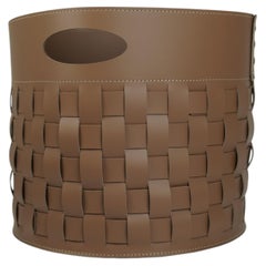 Storage basket in woven leather THESA - round