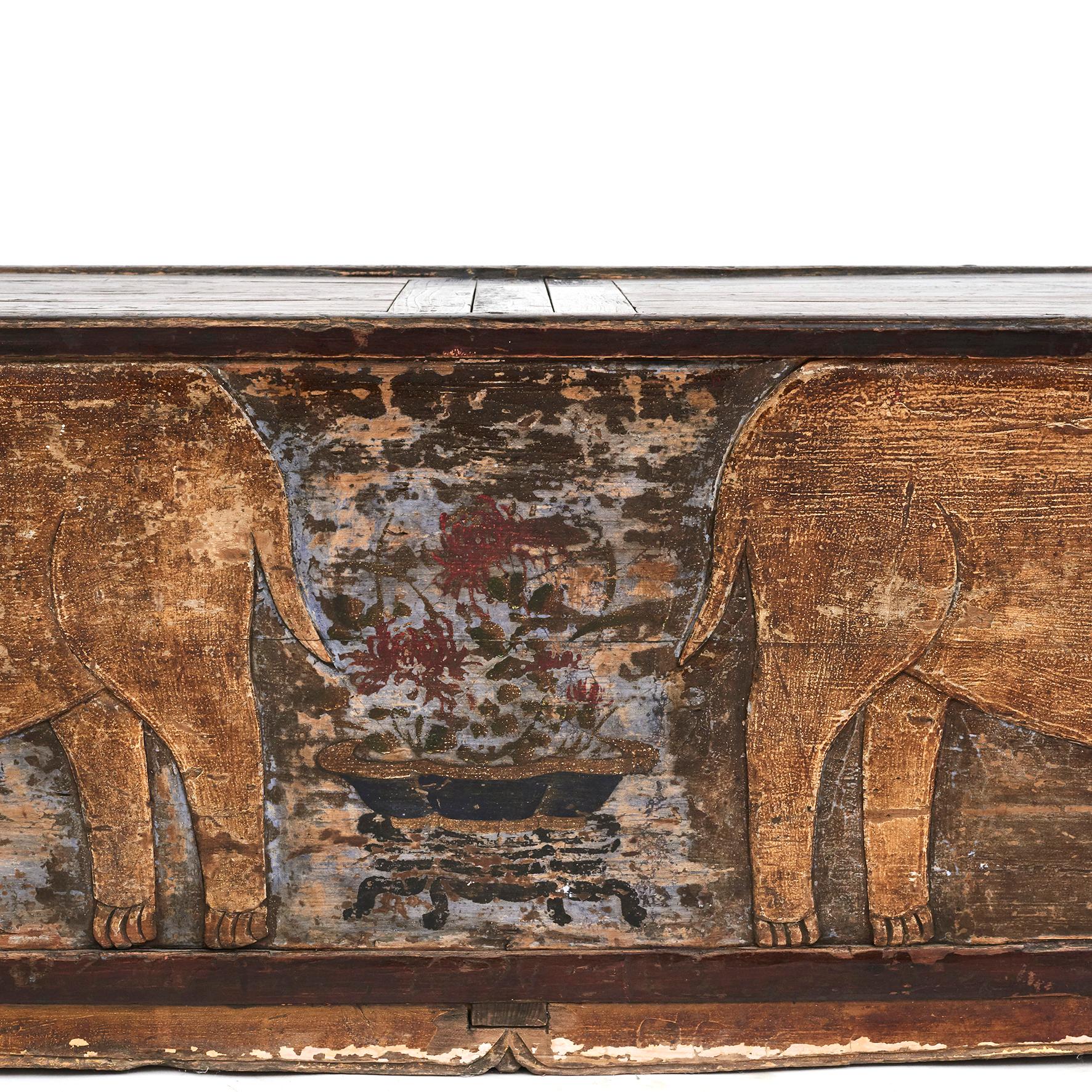 Qing Storage Bench Decorated with Elephants For Sale