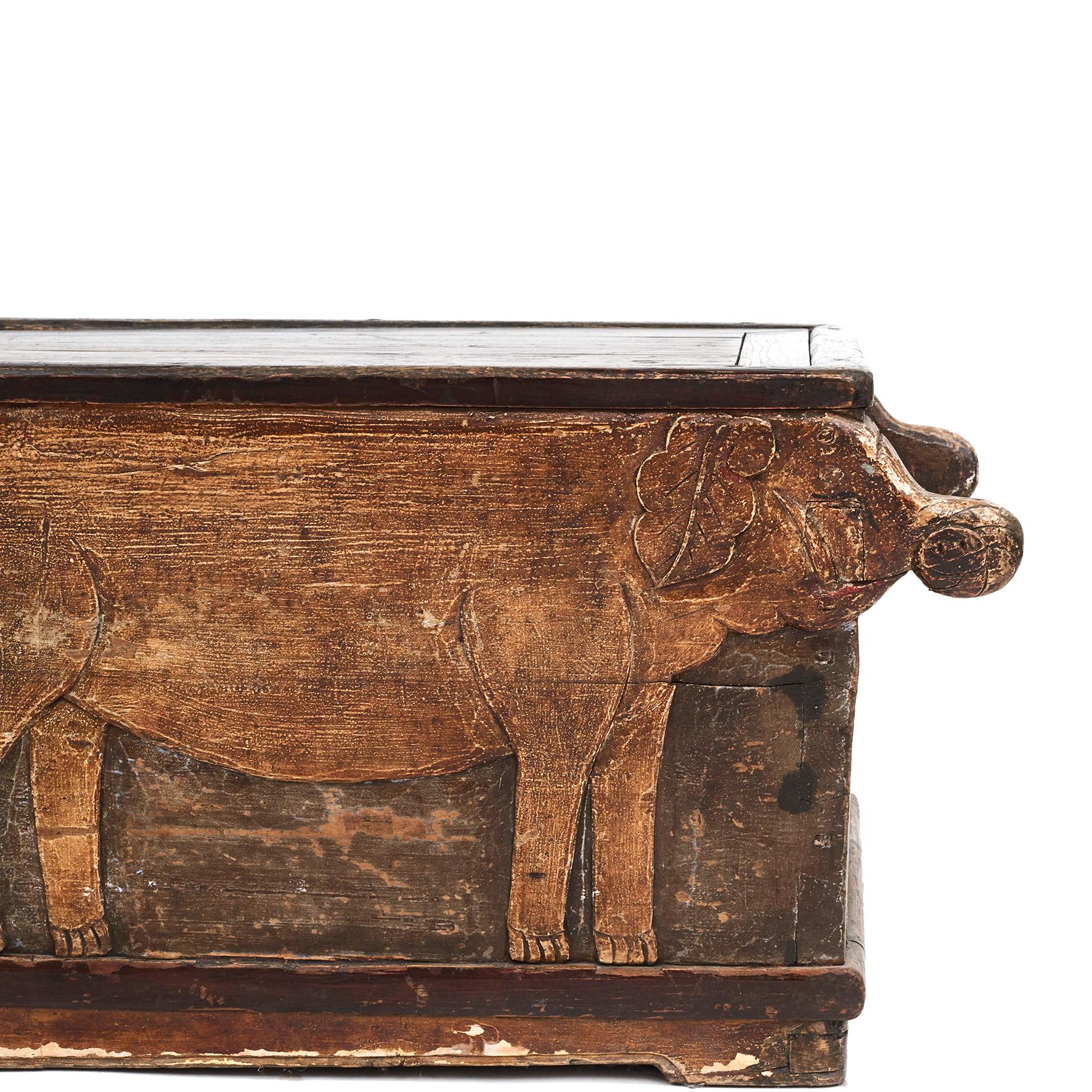 Asian Storage Bench Decorated with Elephants For Sale