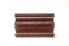 Storage Bins in Nickel-Plated Steel Wire and Leather (Medium Brown)