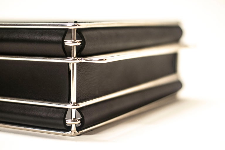 Storage Bins in Nickel-Plated Steel Wire and Leather (Black) In New Condition For Sale In Jefferson, NY