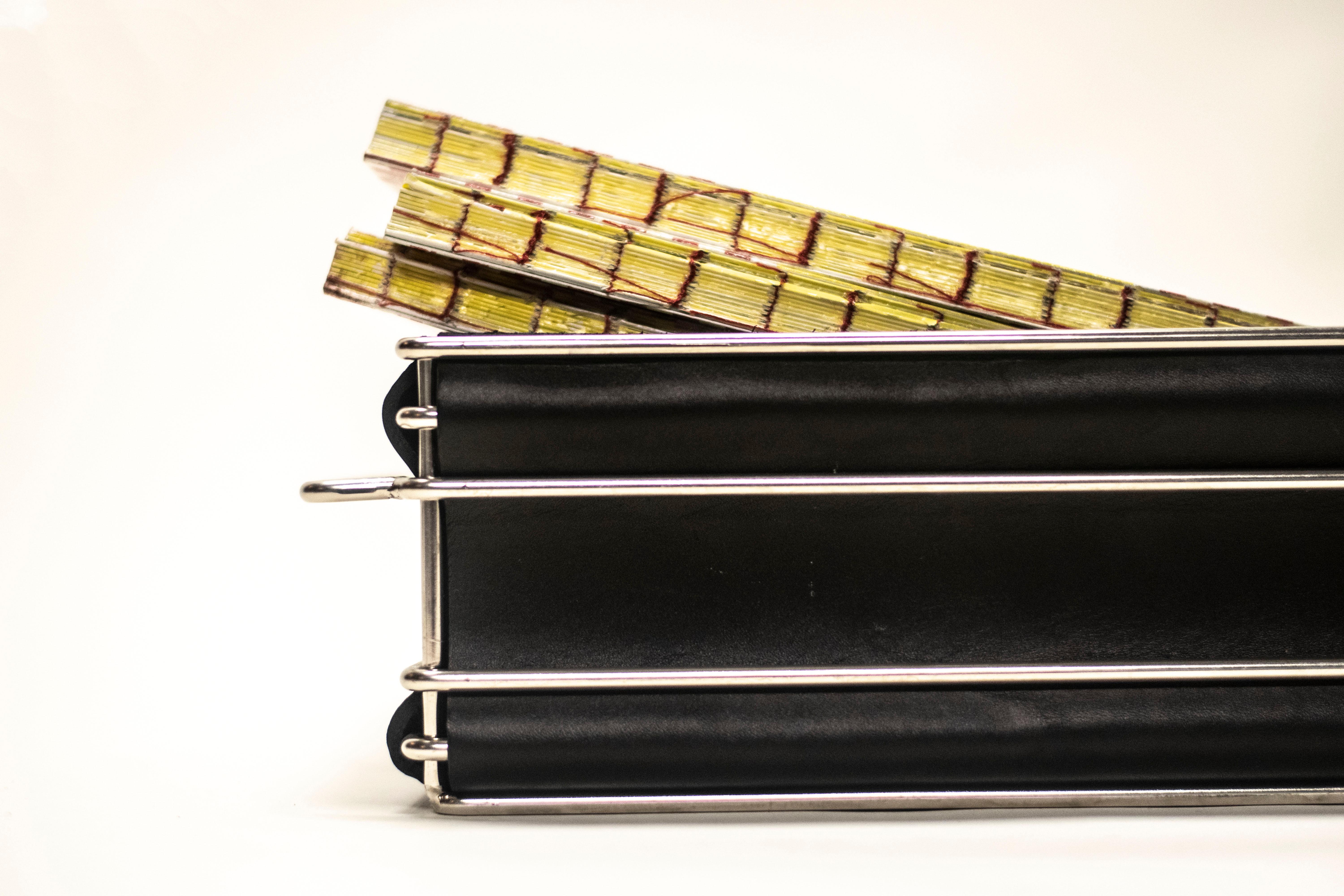 Storage Bins in Nickel-Plated Steel Wire and Leather (Black) In New Condition For Sale In Jefferson, NY